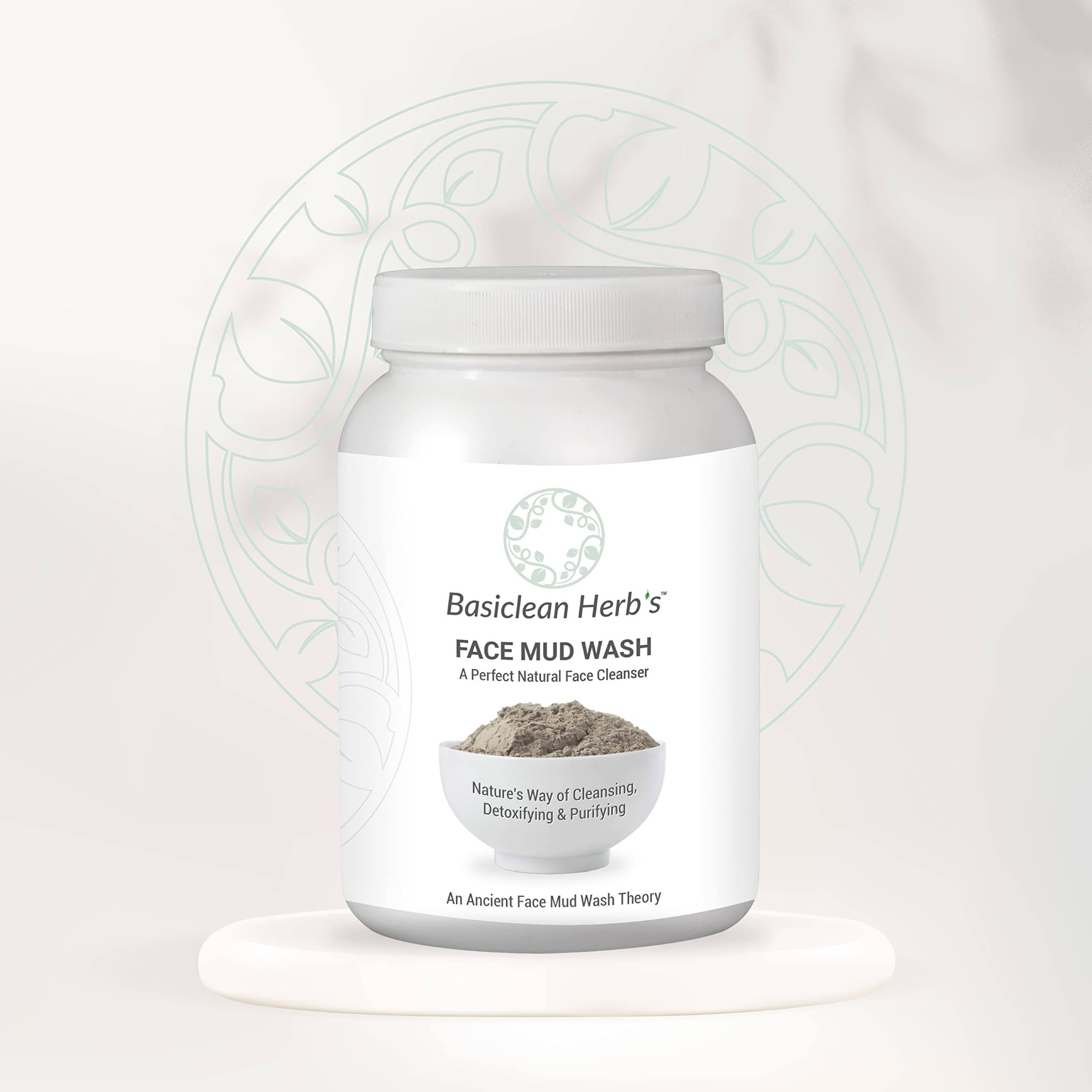 Basiclean Herb's Face Mud Wash - Natural Herbal Face Wash Powder for Bright & Clear Skin | 150g | Deep Cleansing & Exfoliating for Acne, Blackheads & Glowing Complexion | Perfect for Daily Skincare Routine & Spa Treatments