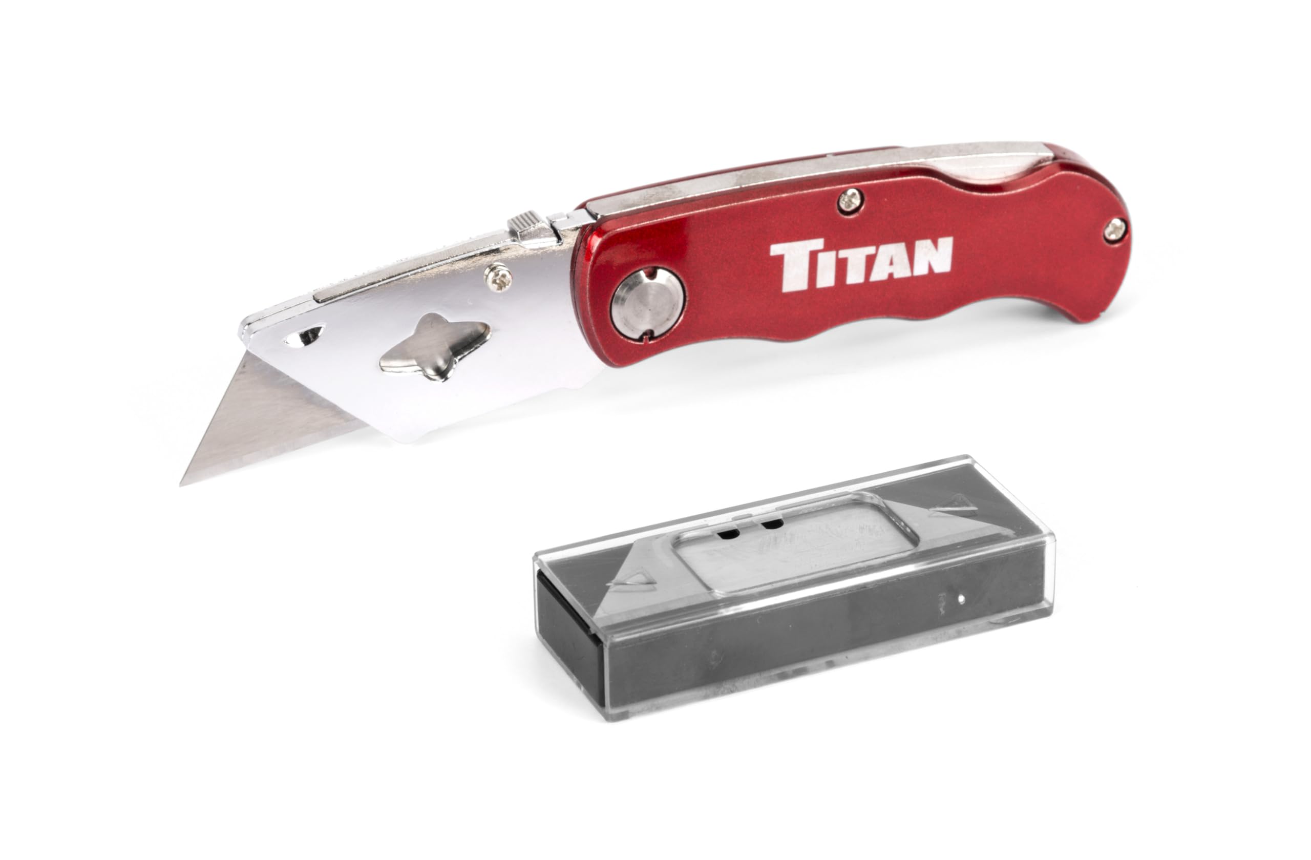 Titan 11015 Red Folding Pocket Utility Knife - Compact & Durable EDC Knife for Camping, Hiking, DIY & Everyday Carry | Stainless Steel Blade & Safety Lock