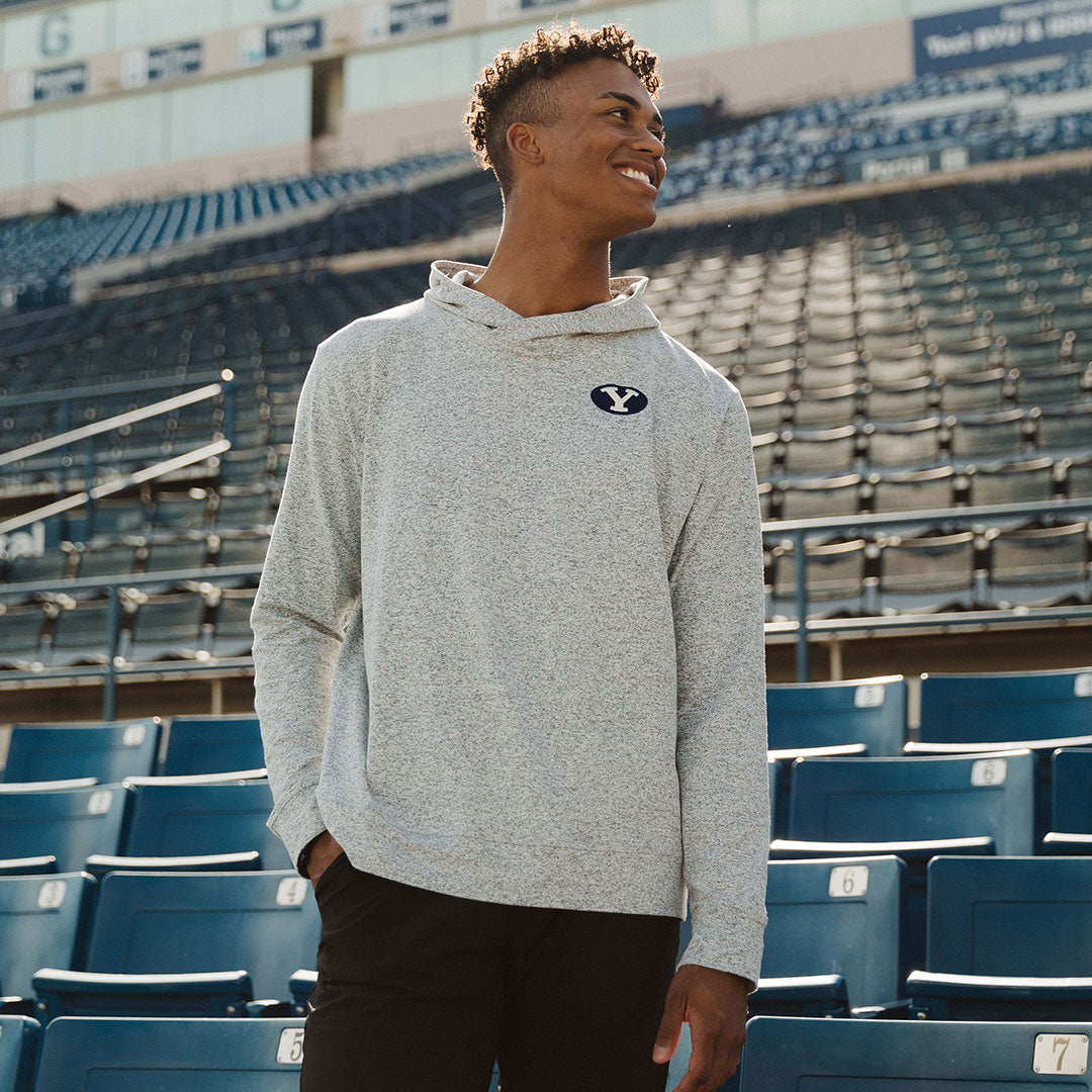 BYU Men's Travel Hoodie - Soft Heather Grey Pullover Sweatshirt for Casual Wear, Outdoor Adventures & Campus Life