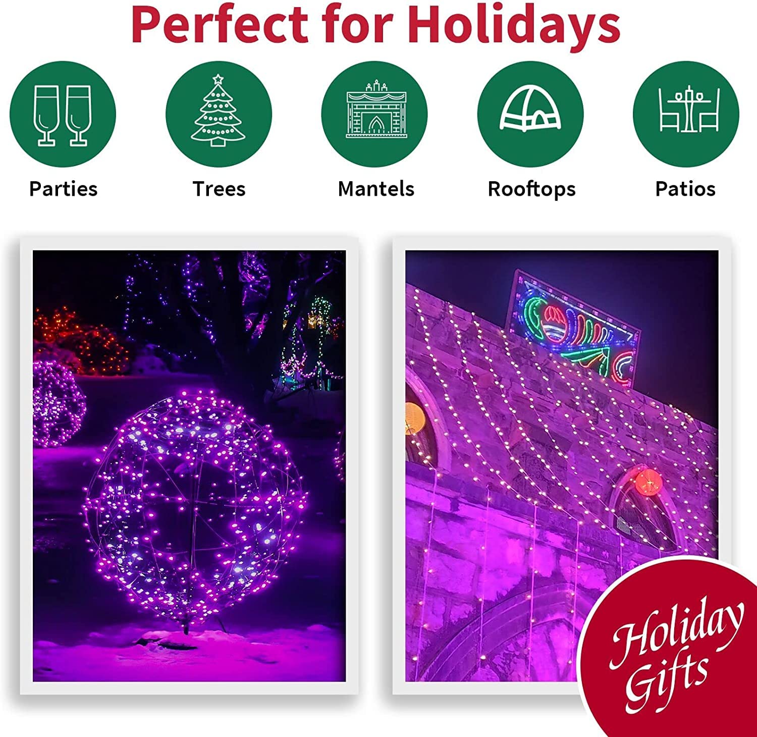 Super Bright 150 LED Extendable Purple Christmas Lights - 31.9ft UL Certified Mini String Lights for Outdoor Indoor Decor | Perfect for Christmas Trees, Halloween, Garden, Patio, Holiday Parties & Home Decoration