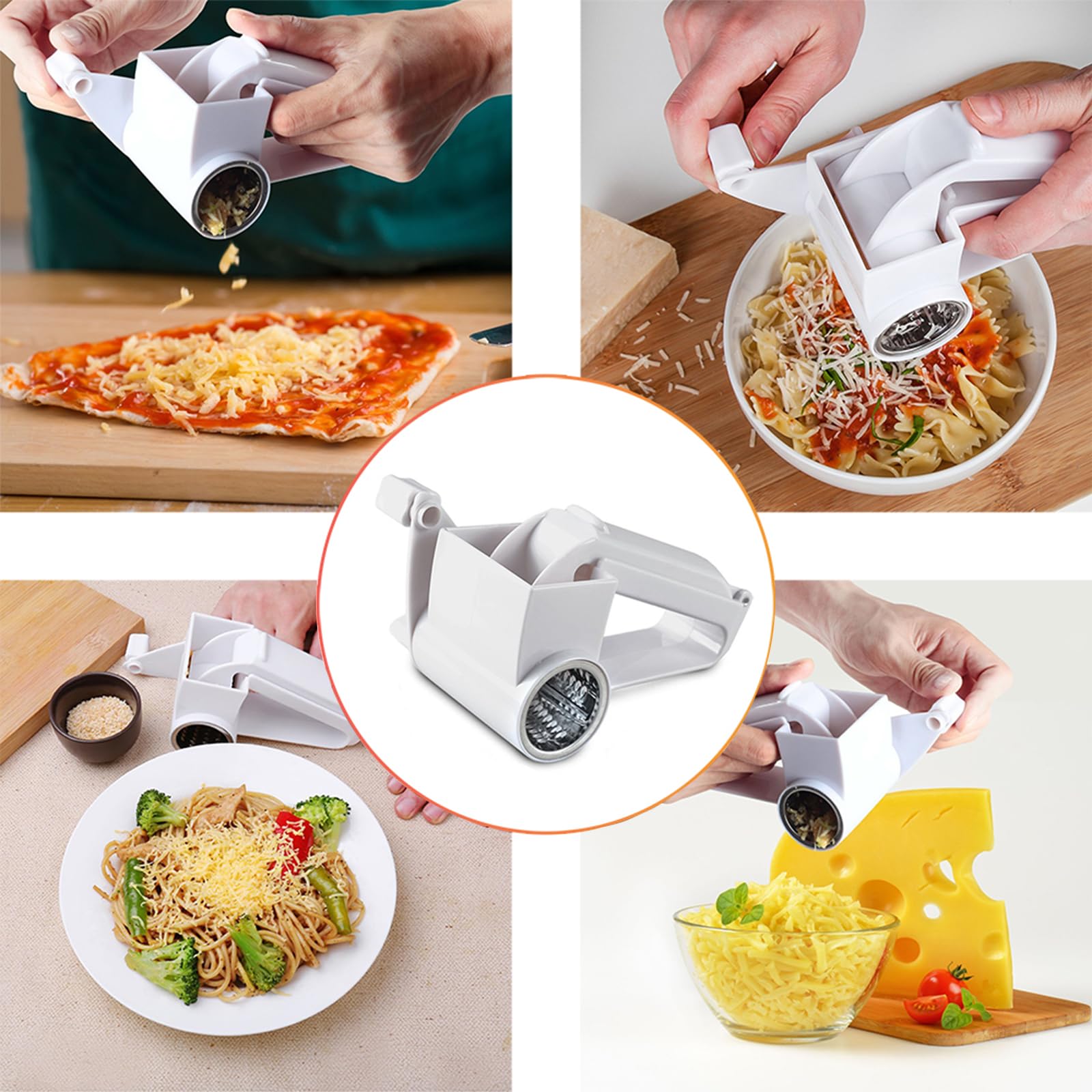 Stainless Steel Rotary Cheese Grater with Ergonomic Handle - Perfect for Parmesan, Hard Cheese & Chocolate Shredding - Ideal for Cooking, Baking & Garnishing Dishes
