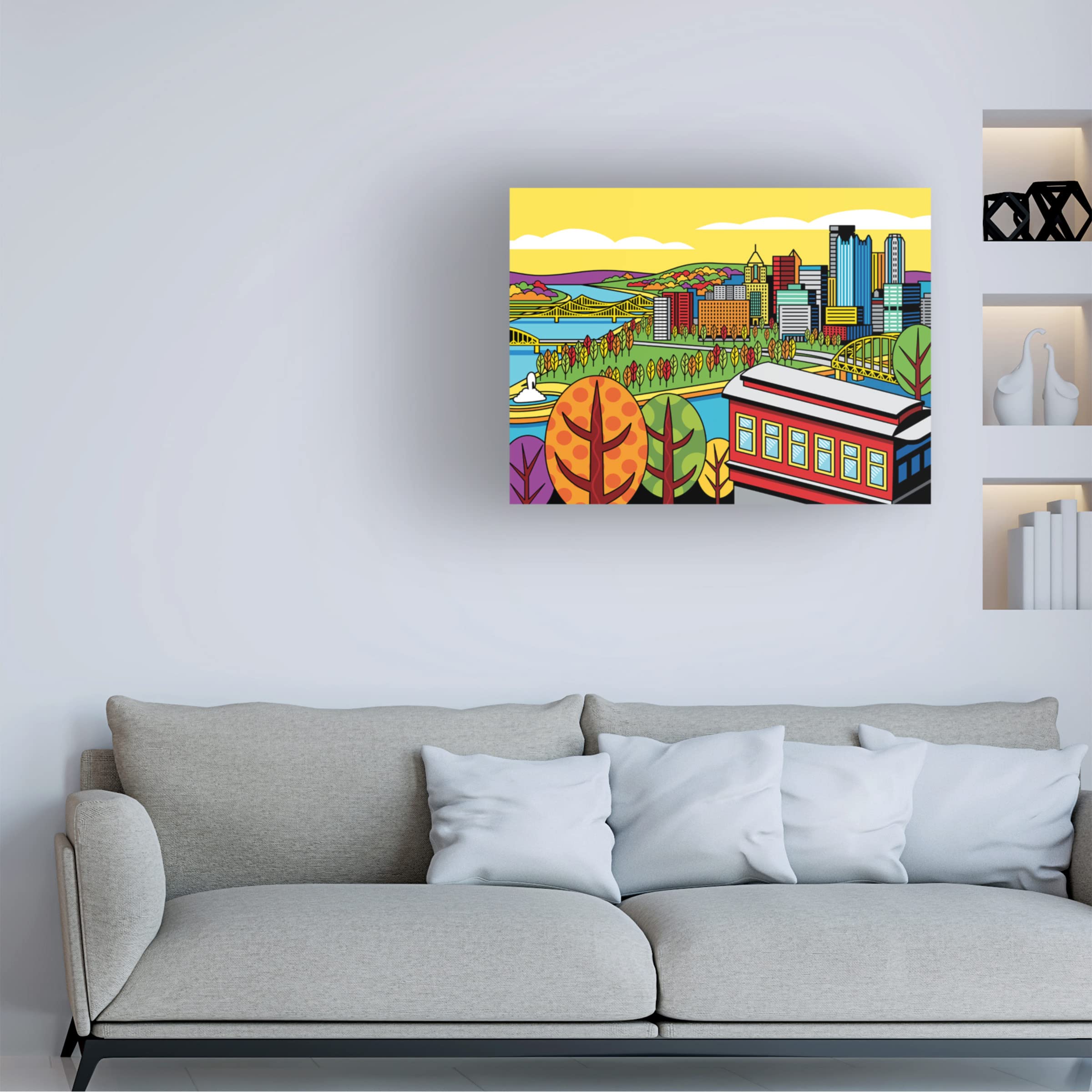 Trademark Fine Art 'Pittsburgh Incline Autumn Pop' Canvas Wall Art Print by Ron Magnes - Vibrant Fall Landscape Painting for Living Room, Office & Home Decor