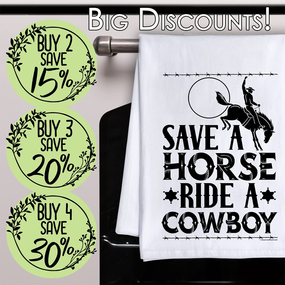 Funny Cowboy Tea Towels - Save a Horse Ride a Cowboy Kitchen Towels with Sayings | Decorative Dish Towels for Housewarming Gifts | Multi-Use Cute Kitchen Towels for Women | Perfect for Country-Themed Kitchens & Western Home Decor