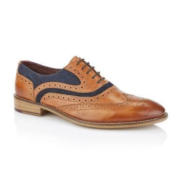 London Brogues Shelby Oxford Shoes for Men - Tan & Navy Classic Dress Shoes for Business, Office & Formal Occasions