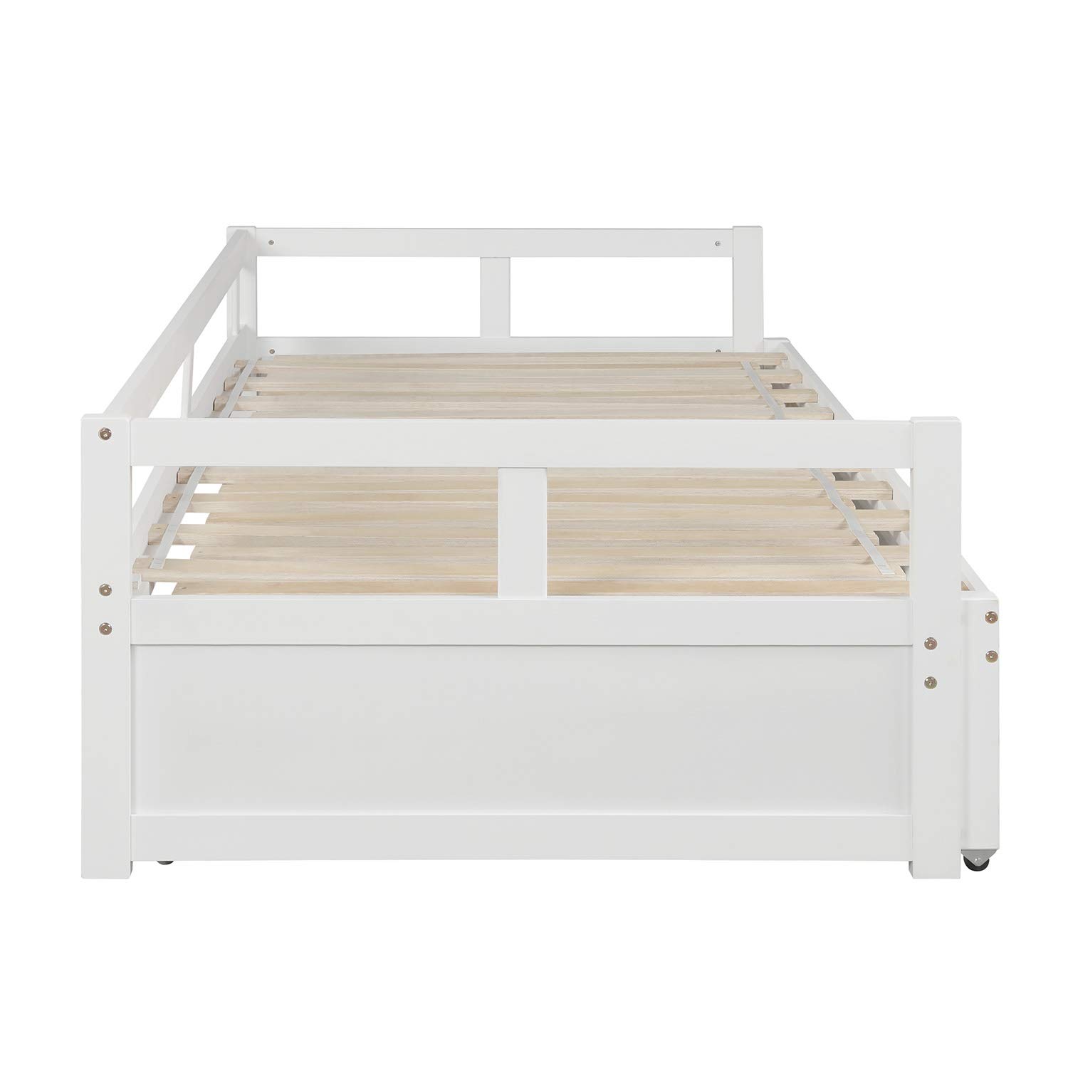 Convertible Daybed with Trundle - Twin to King Size Wooden Sofa Bed | Extendable Guest Bed for Small Spaces | Perfect for Living Room, Bedroom & Home Office (White)