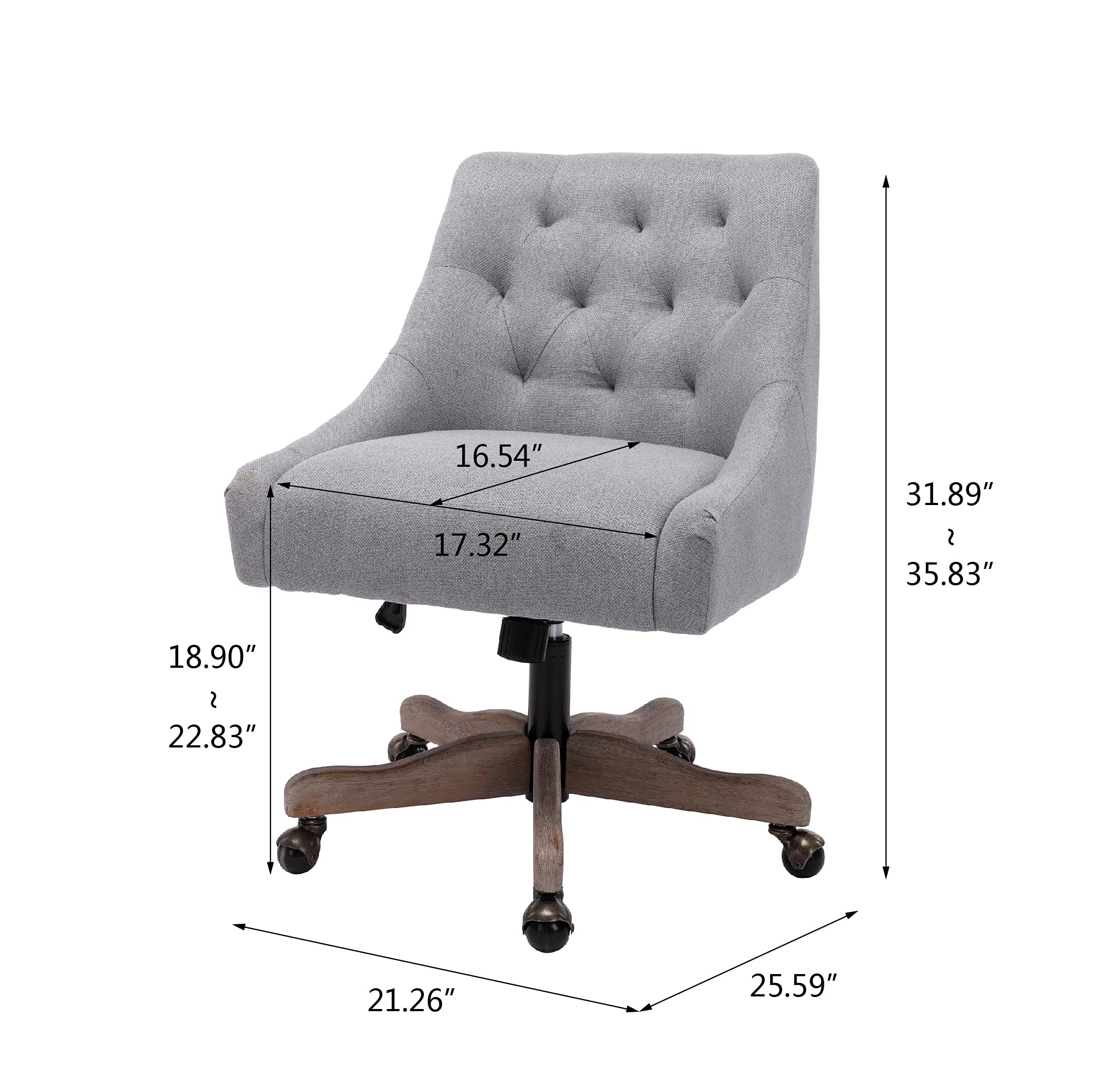 TRIPLE TREE Swivel Office Chair - Adjustable Height Ergonomic Desk Chair with Wheels, Tufted Curved Back Support for Home Office, Gaming & Living Room - Modern Gray Task Chair for Work, Study & Relaxation