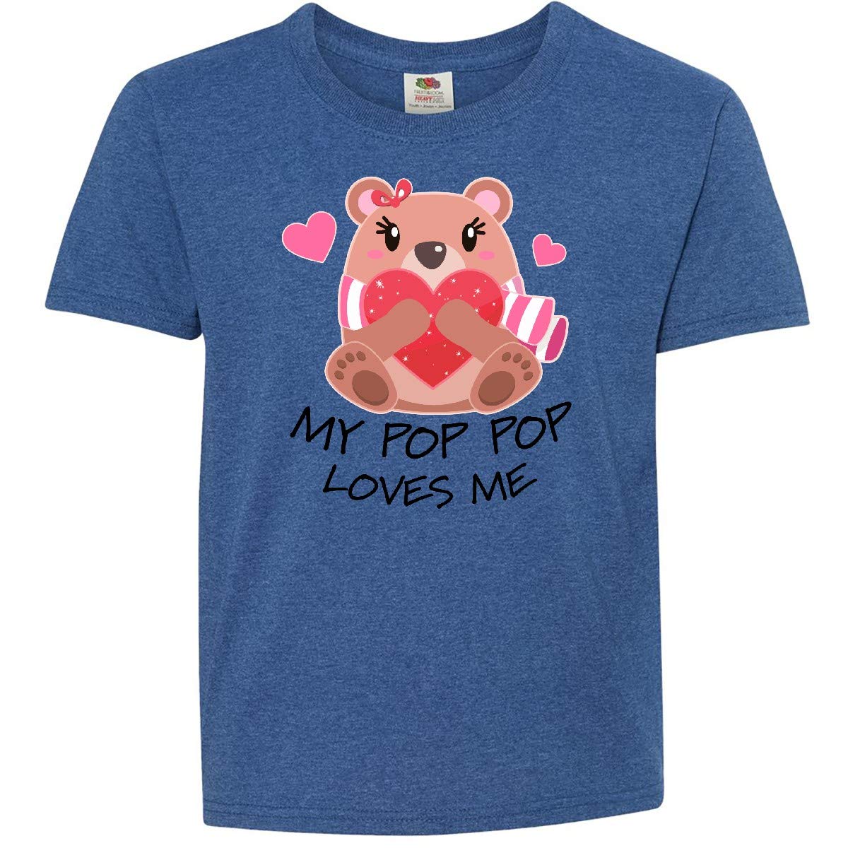 Inktastic 'My Pop Pop Loves Me' Bear & Hearts Graphic Youth T-Shirt - Cute Casual Outfit for Grandkids & Family Photos