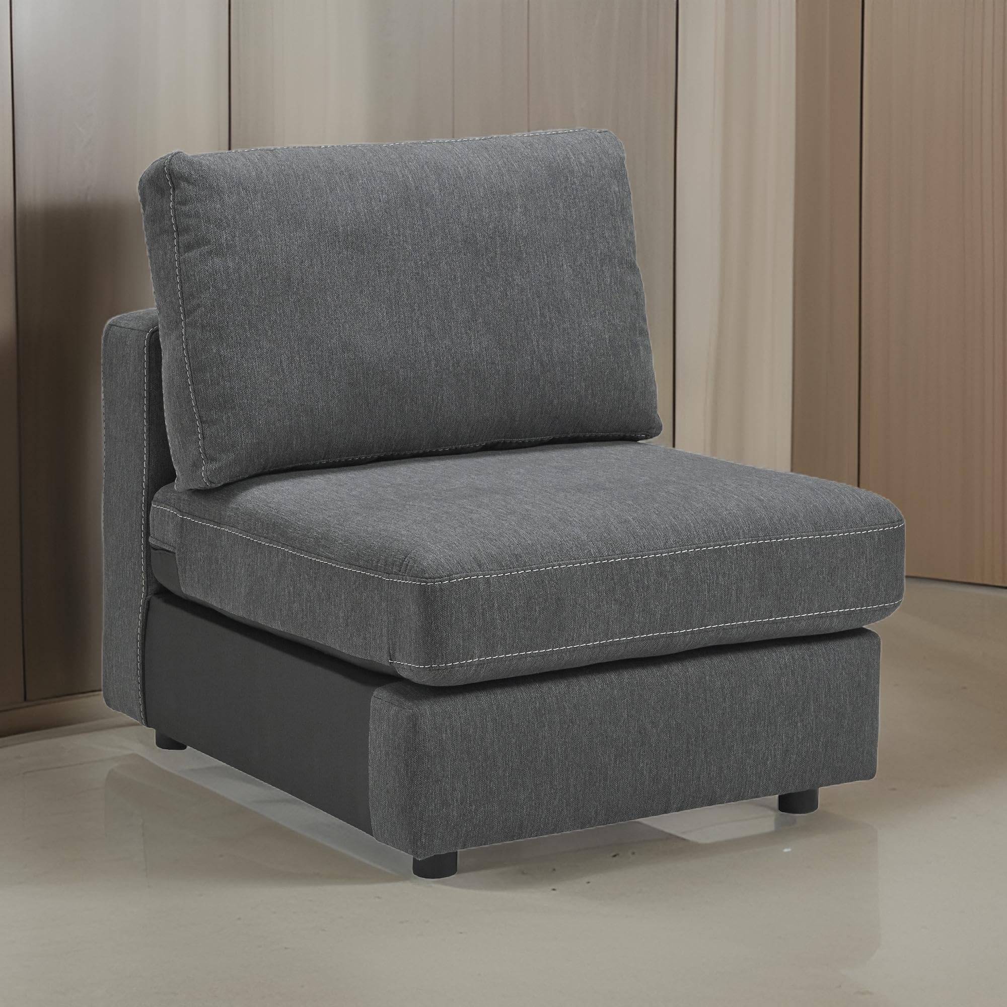 Benjara Armless Chair with Fabric Padded Seat and Sturdy Block Legs in Gray - Perfect for Living Room, Bedroom, or Office Seating