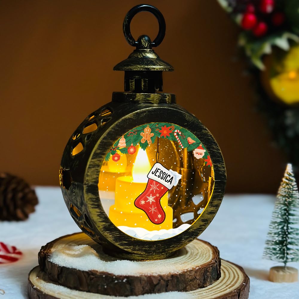 Personalized Christmas Stocking Lantern for Family of 5 - Custom LED Holiday Decor with Names, Festive Fireplace Mantel Decoration, Unique Gift for Christmas Party & Family Gathering