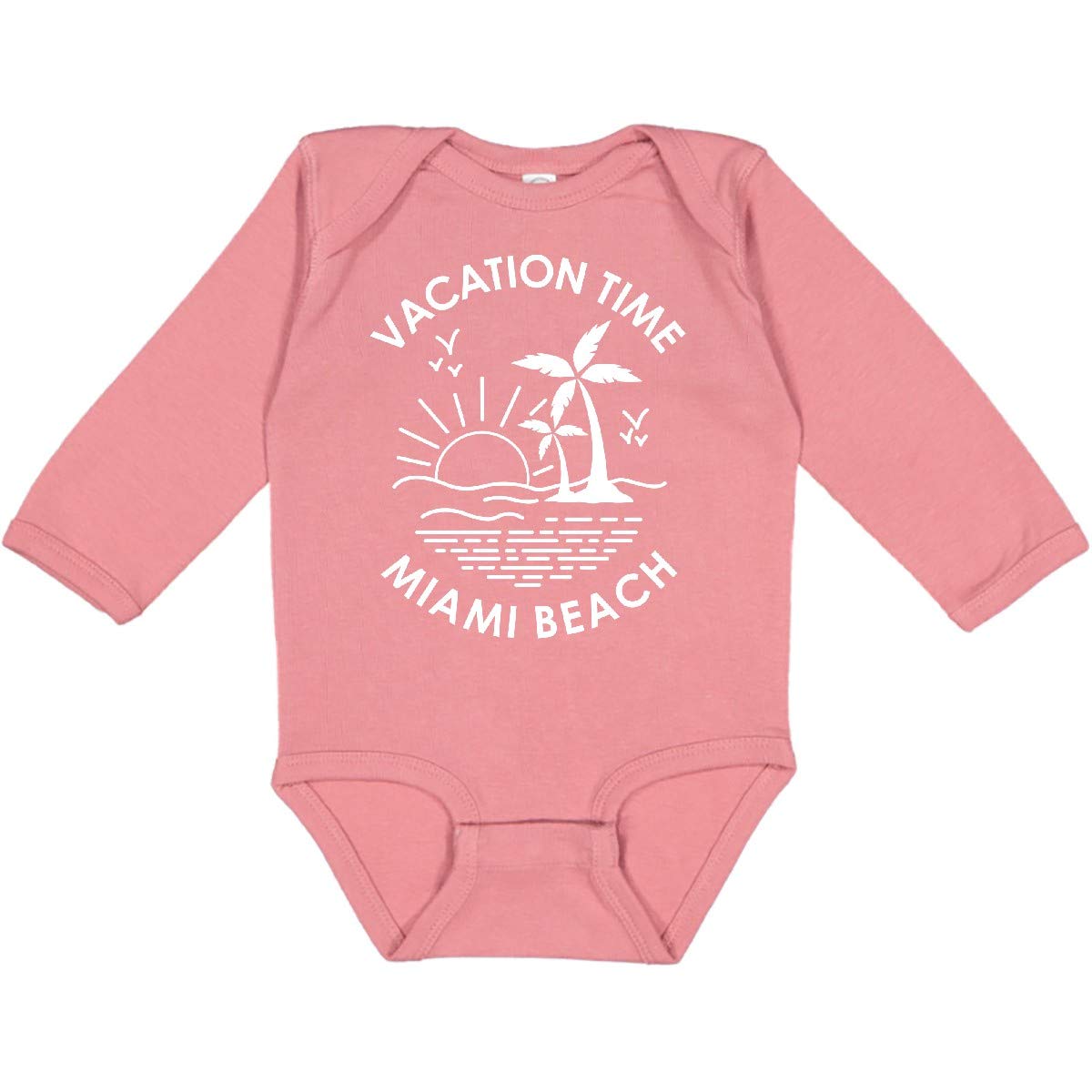 Inktastic Vacation Time in Miami Beach Long Sleeve Creeper - Soft & Stylish Baby Bodysuit for Boys & Girls - Perfect for Beach Trips, Family Photos & Casual Outings