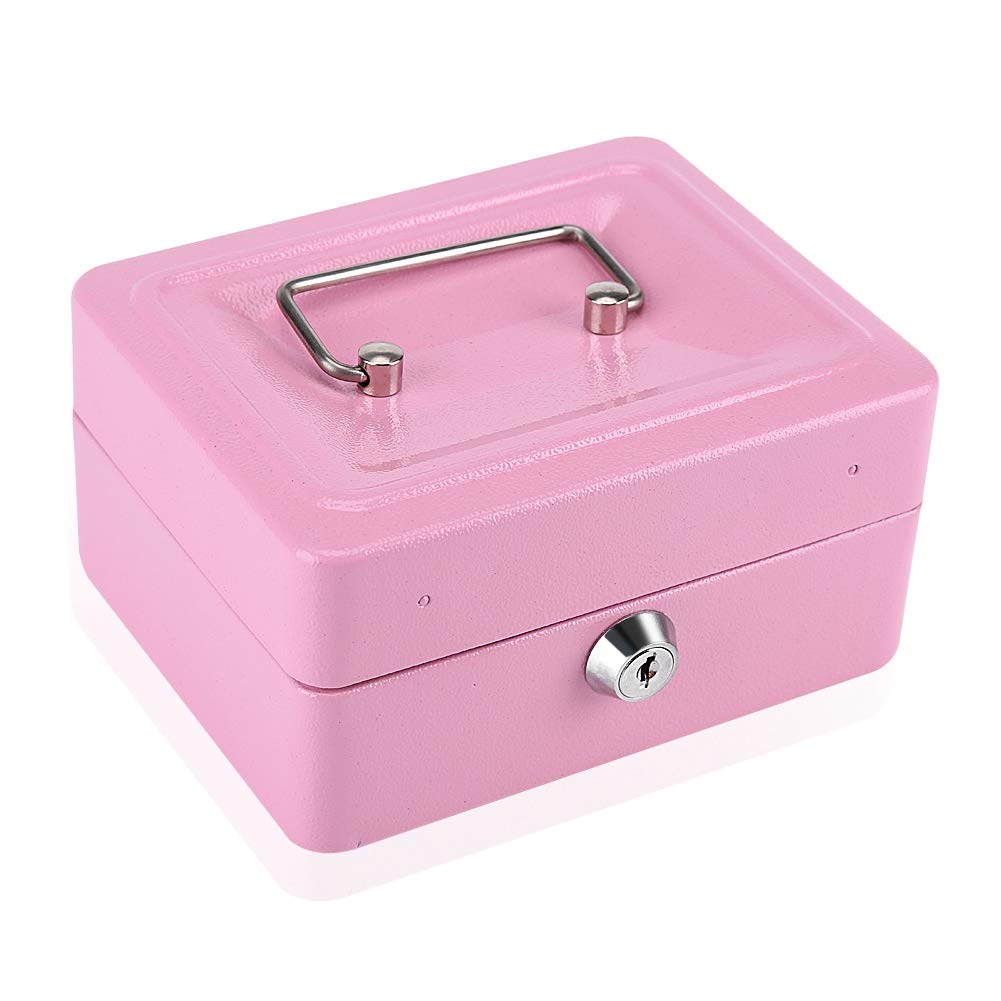 1Pc Mini Safe with Lock - Portable Steel Security Box for Cash, Coins, Jewelry & Valuables - Petty Cash Lockbox for Home, Office & Travel (Small Pink) - Perfect for Storing Money, Passports & Small Items Securely