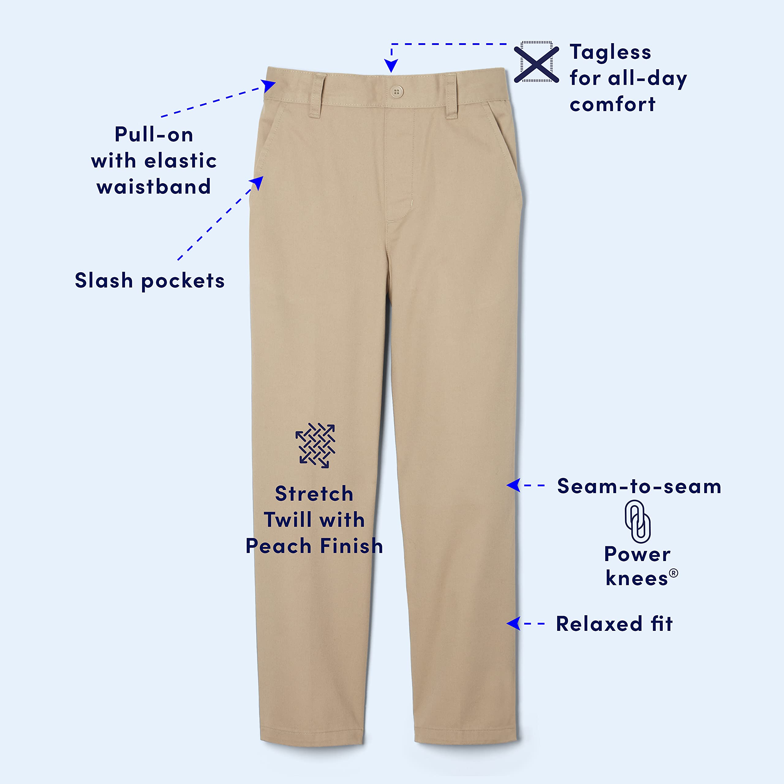 French Toast Boys Pull-On Relaxed Fit School Uniform Pants - Standard & Husky Sizes - Comfortable Stretch Fabric for All-Day Wear - Perfect for School, Casual Outfits & Playtime