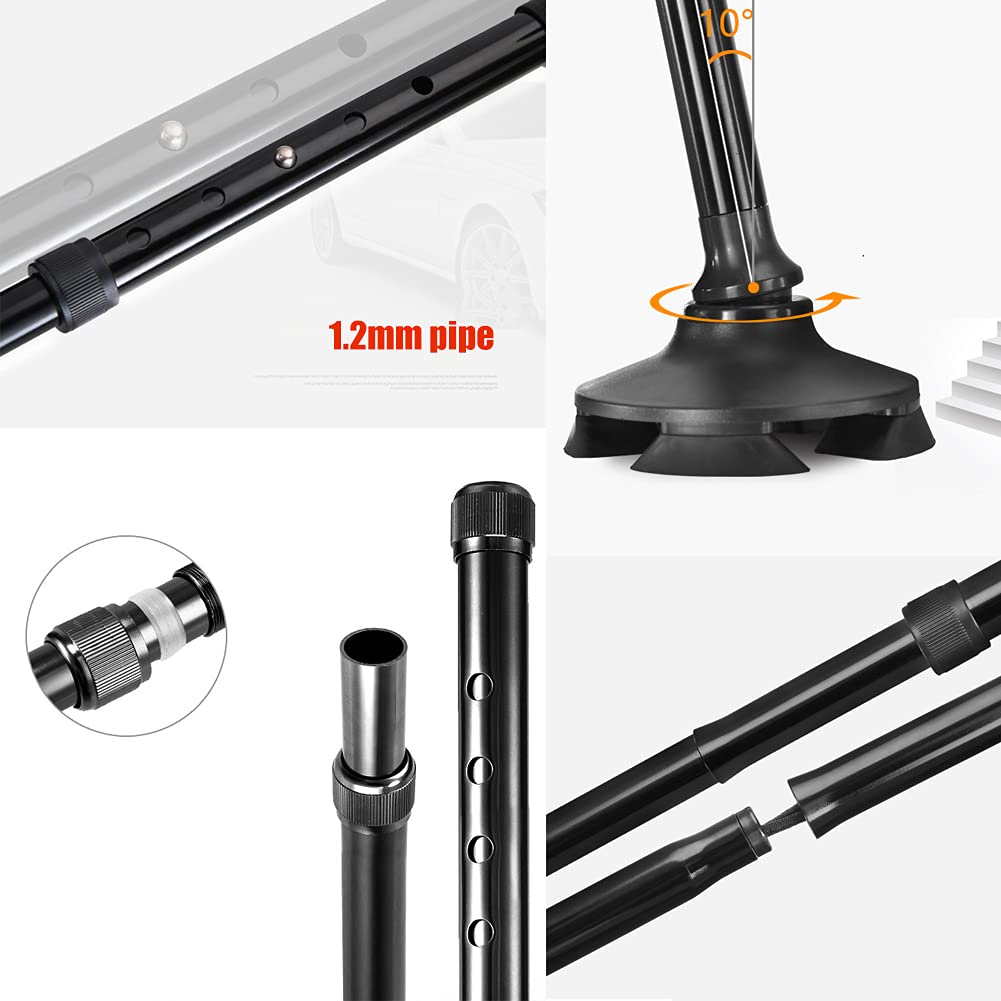 LED Light Folding Walking Cane with Anti-Slip Base - Adjustable 4-Prong Mobility Cane for Seniors, Men & Women (Silver/Pink) - Ideal for Night Walking, Hiking & Outdoor Activities
