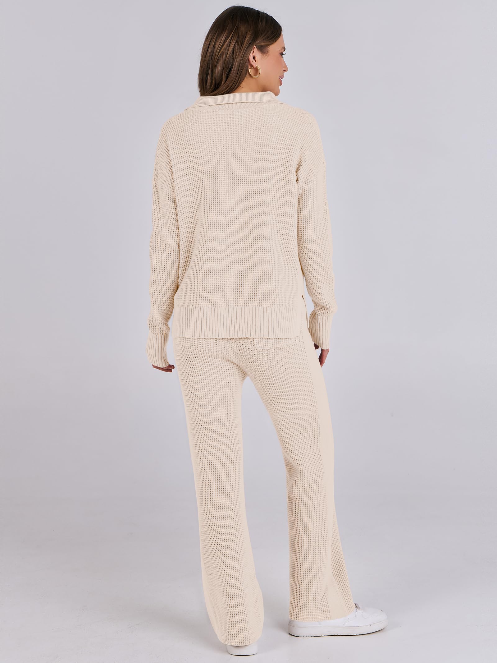 ANRABESS Women's Two Piece Outfits - Waffle Knit Sweater & Wide Leg Pants Lounge Set | Cozy Matching Tracksuit for Casual Wear, Home Comfort & Winter Outfits