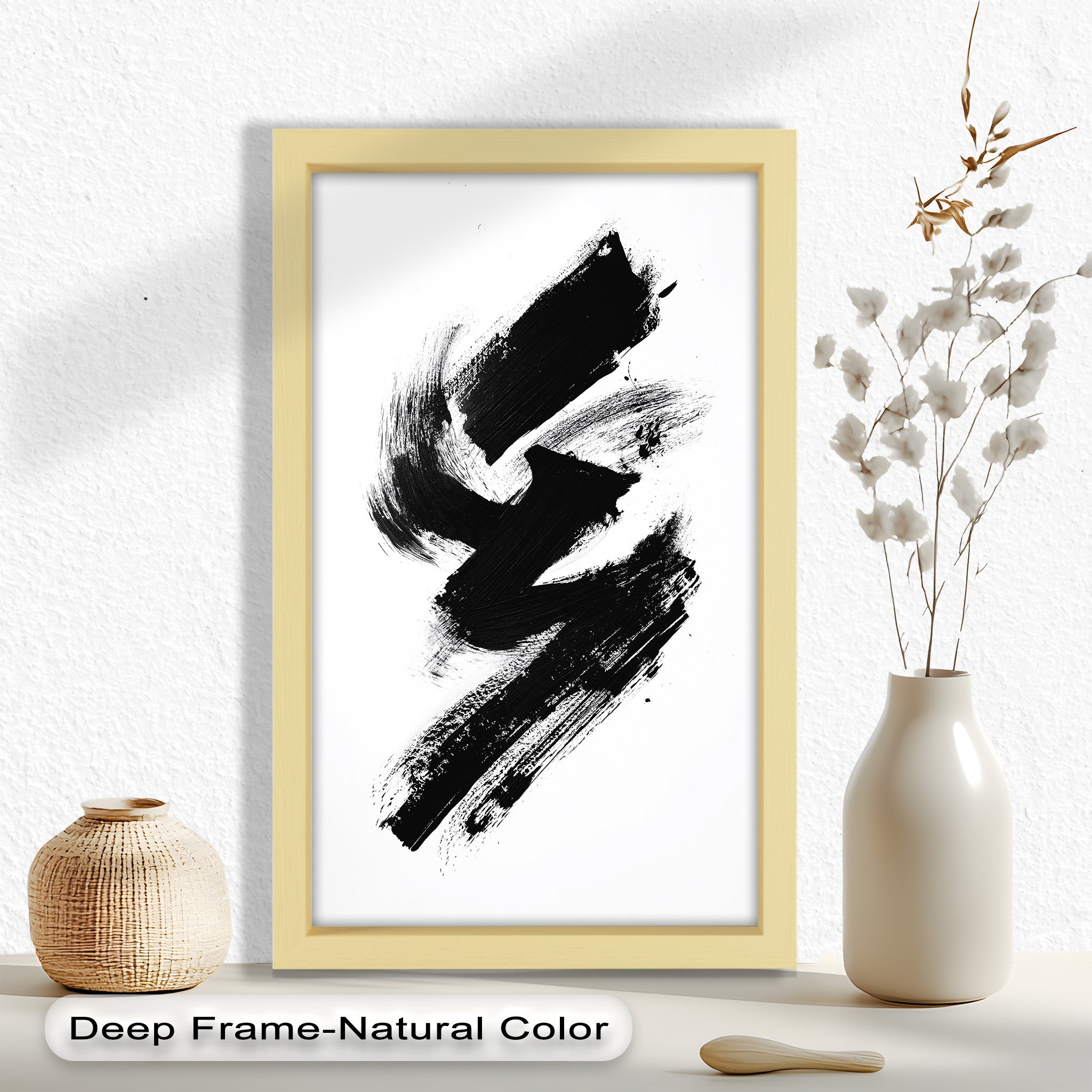 Black Brushstroke Abstract Oil Painting - Modern Wall Art for Living Room, Bedroom & Office Decor