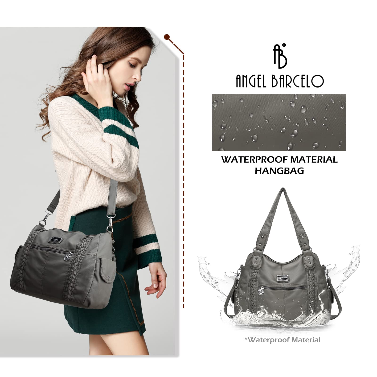 Angel Barcelo Women's Roomy Fashion Hobo Handbag - Washed Leather Satchel Shoulder Purse & Tote Bag for Work, Travel & Everyday Use