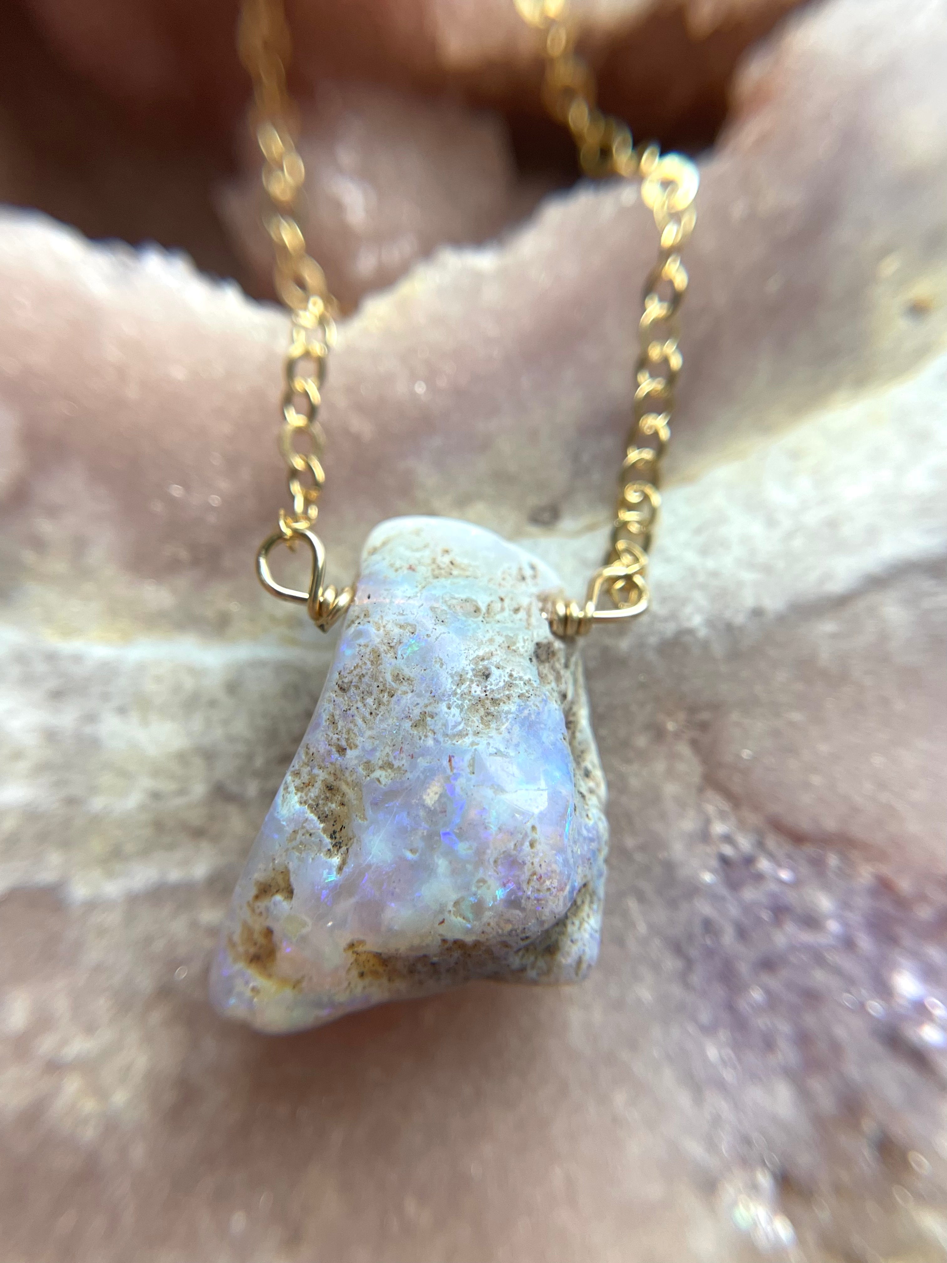 Genuine Australian Opal Necklace - Natural Raw Opal Jewelry for Women, Handmade Sterling Silver Pendant, Elegant Gift for Birthday, Anniversary & Special Occasions