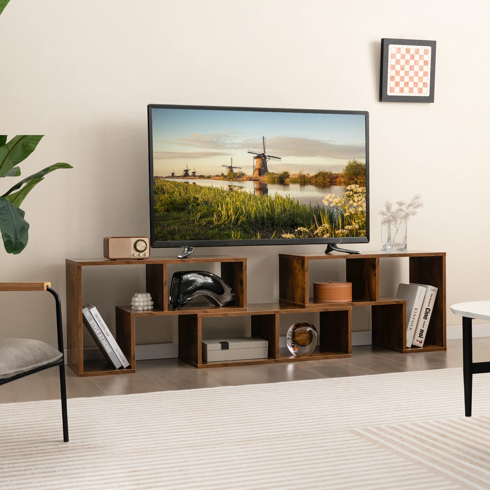 Tangkula 3-Piece Modular TV Stand for 50-65 Inch TVs - Modern Entertainment Center with Open Storage Shelves, DIY Combination Console for Living Room (Brown) | Perfect for Home Theater Setup & Living Room Organization