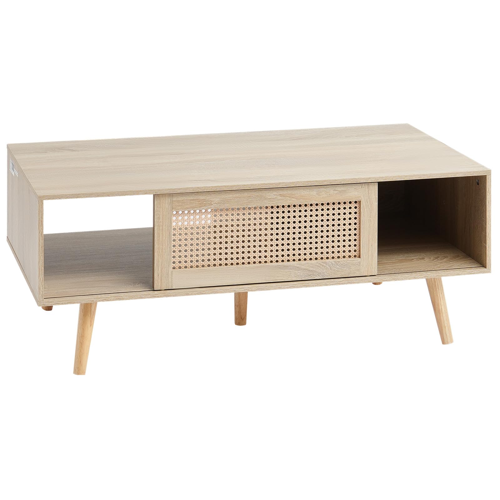 VEVOR 42 Inch Rattan Coffee Table - Mid Century Modern Rectangle Wood Table with Two-Tier Storage, Boho Style for Living Room, Bedroom & Small Spaces | Perfect for Home Decor, Lounge Areas & Compact Apartments