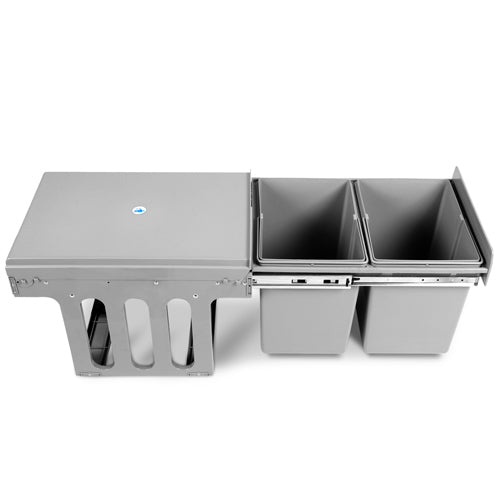 Cefito 2x15L Pull Out Trash Can - Dual Compartment Kitchen Waste Bin with Soft Close Drawer, Grey | Under Sink Organizer for Cabinets & Pantry Storage