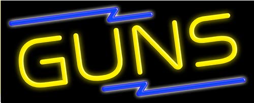 Custom Guns Neon Sign - Handcrafted Glass LED Bar Decor for Man Cave, Game Room & Pub - Made in USA - Perfect for Wall Art & Nightclub Lighting