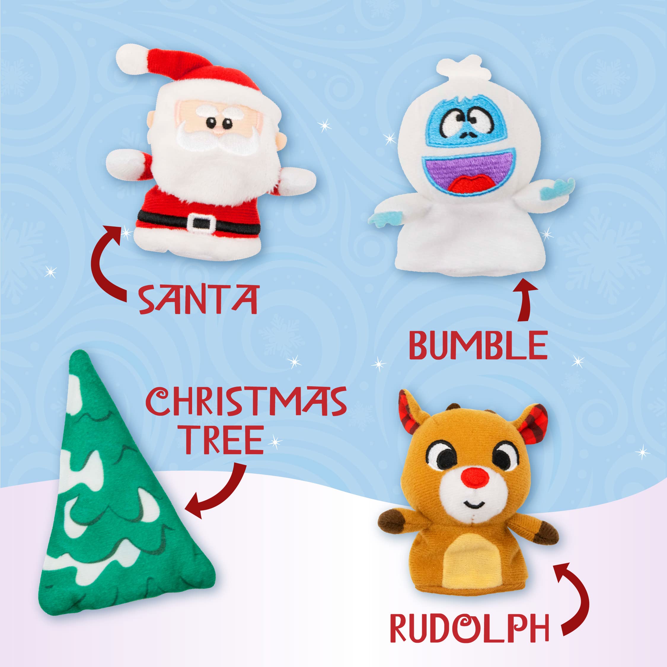 KIDS PREFERRED Christmas Rudolph The Red-Nosed Reindeer Finger Puppet Playset with Sleigh - 5 Piece Holiday Plush Toy Set for Toddlers (23133) | Fun Christmas Party Favors & Interactive Storytime Toys for Kids