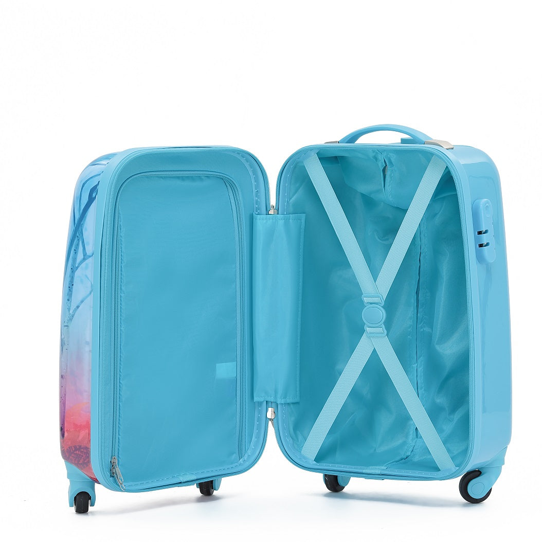 Disney Frozen DIS167 17-Inch Small 4-Wheel Hard Suitcase for Kids - Lightweight Blue Carry-On Luggage for Travel, School & Vacation