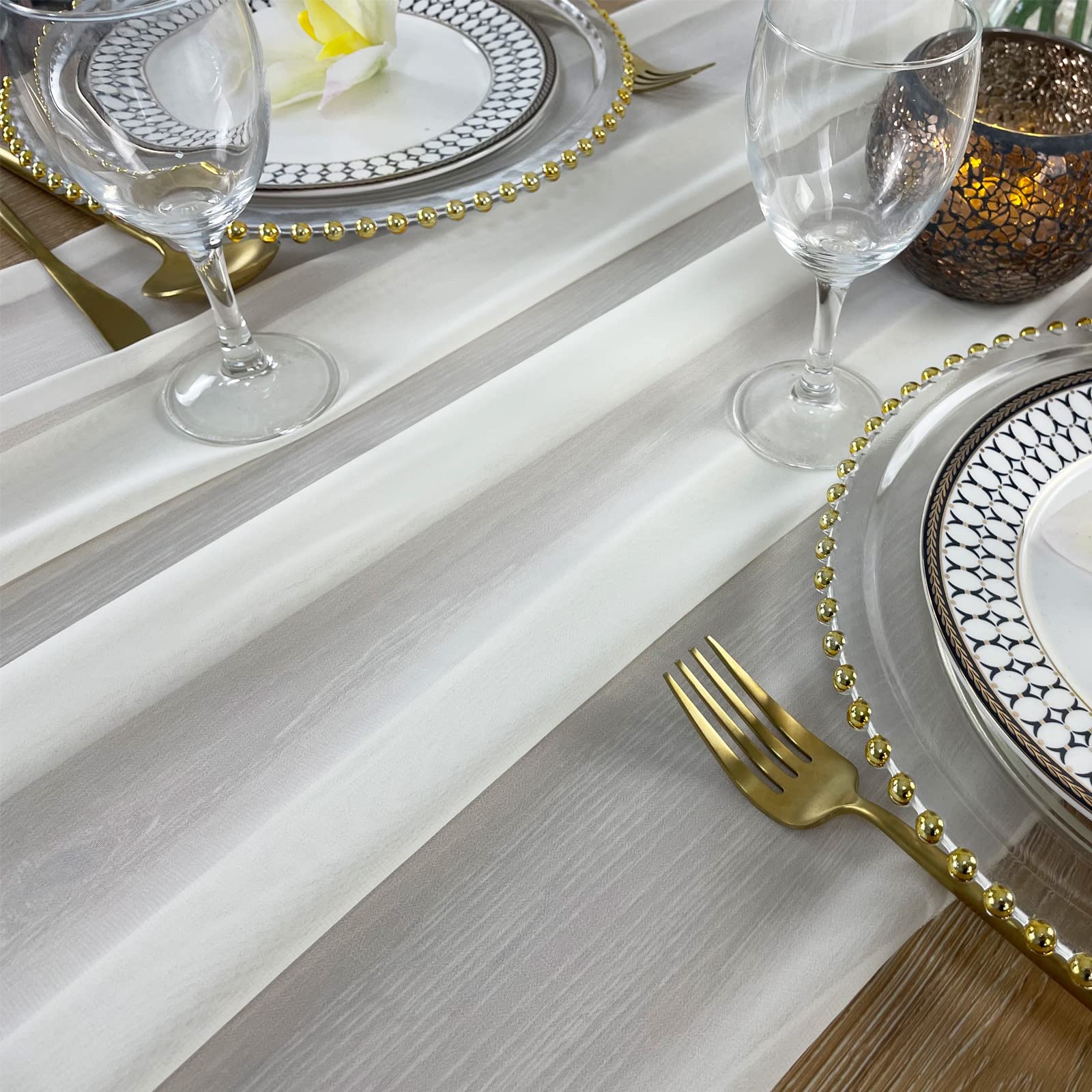 Ivory Chiffon Table Runner 13ft - Boho Wedding Decor for Parties & Events