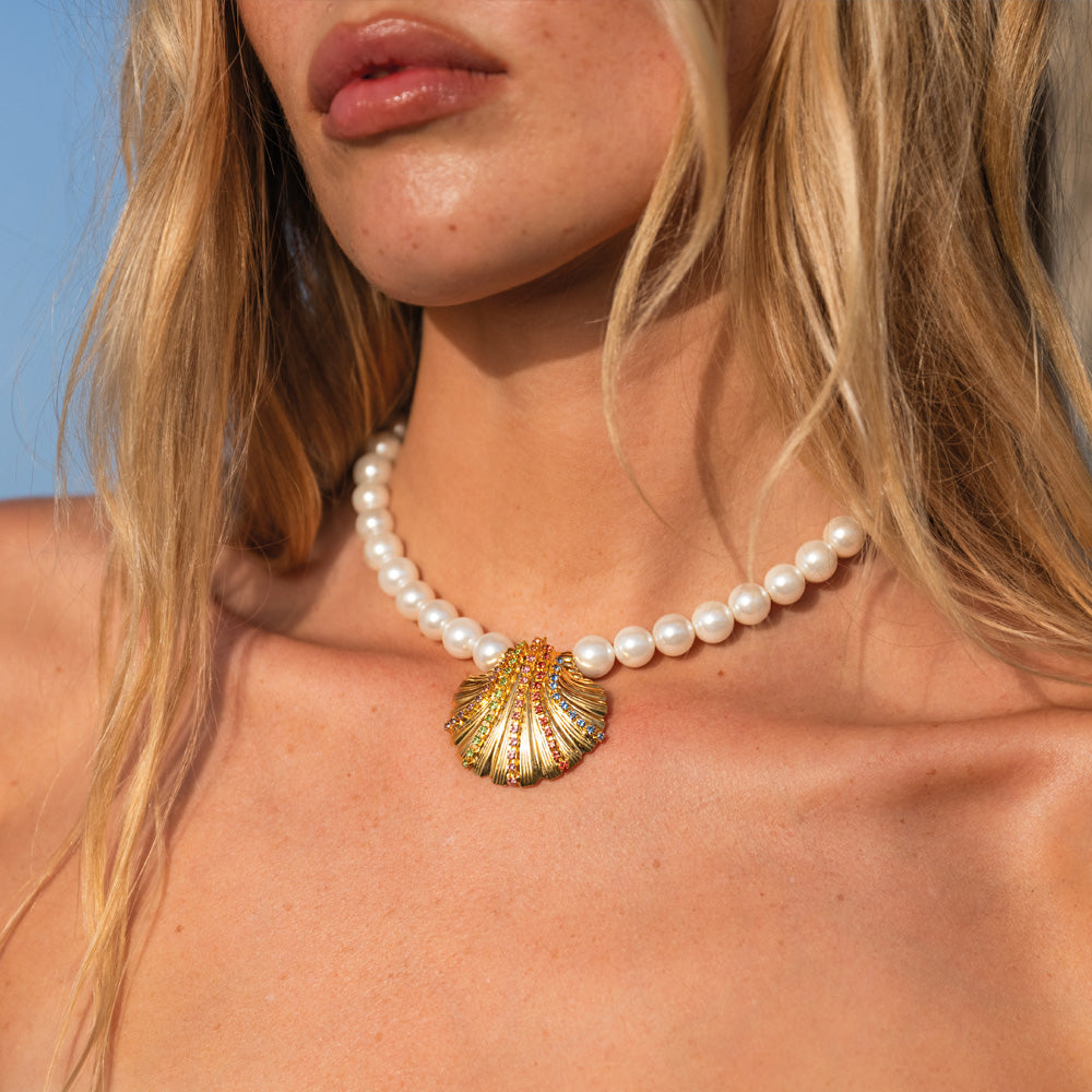 Mirella Pearl Choker Necklace with Rainbow Beads - Elegant Layered Statement Jewelry for Women, Perfect for Weddings, Parties and Special Occasions