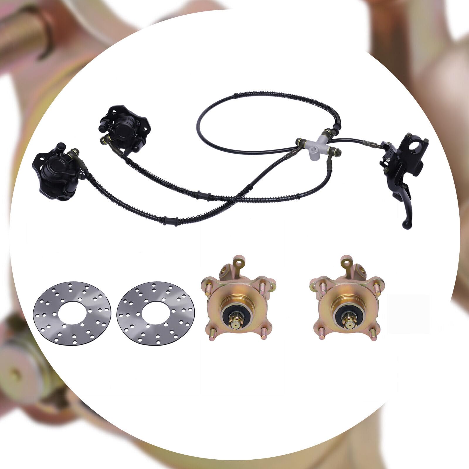 125cc-250cc ATV Quad Go Kart Front Wheel Hub Steering Knuckle Spindle Brake Disc Rotor Kit (7PCS Set with Caliper) - Perfect for Off-Roading, Racing & Trail Riding