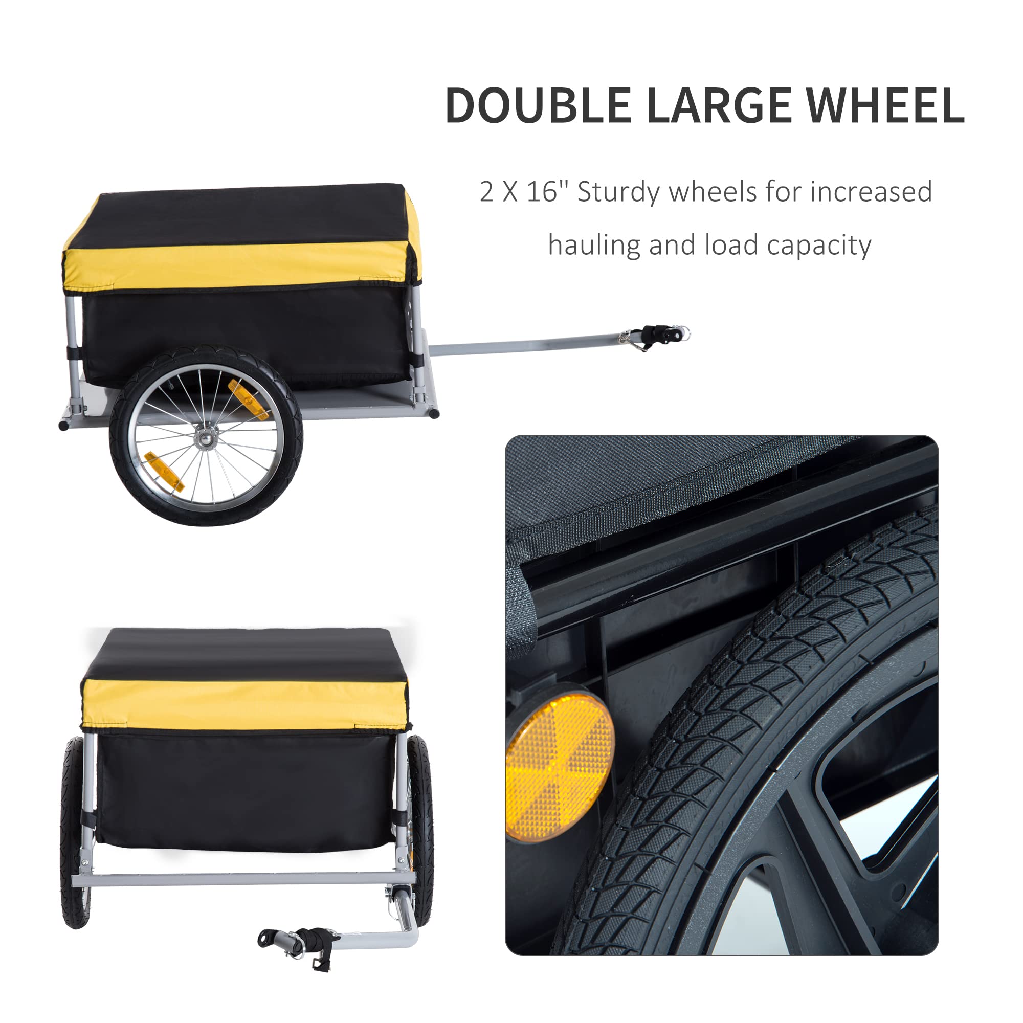 Aosom 2-Wheel Bicycle Cargo Trailer with Removable Cover - Heavy Duty Bike Luggage Wagon for Camping, Groceries & Outdoor Adventures