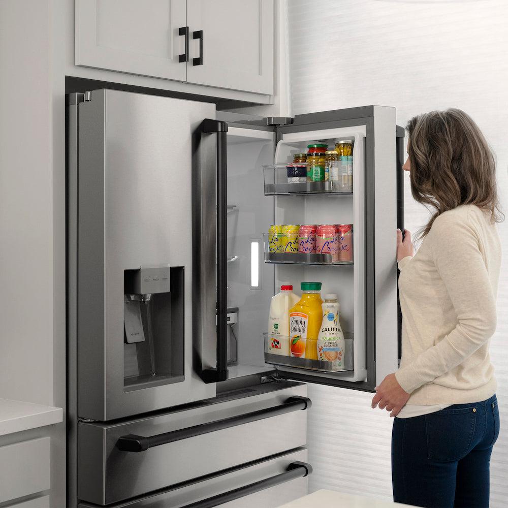 ZLINE Autograph Edition 36 Inch Counter Depth French Door Refrigerator - 21.6 cu.ft Capacity, Fingerprint Resistant Stainless Steel with Matte Black Handles, Built-in Water and Ice Dispenser (RFMZ W 36 MB) - Perfect for Modern Kitchens, Open Floor Plans and Entertaining Guests