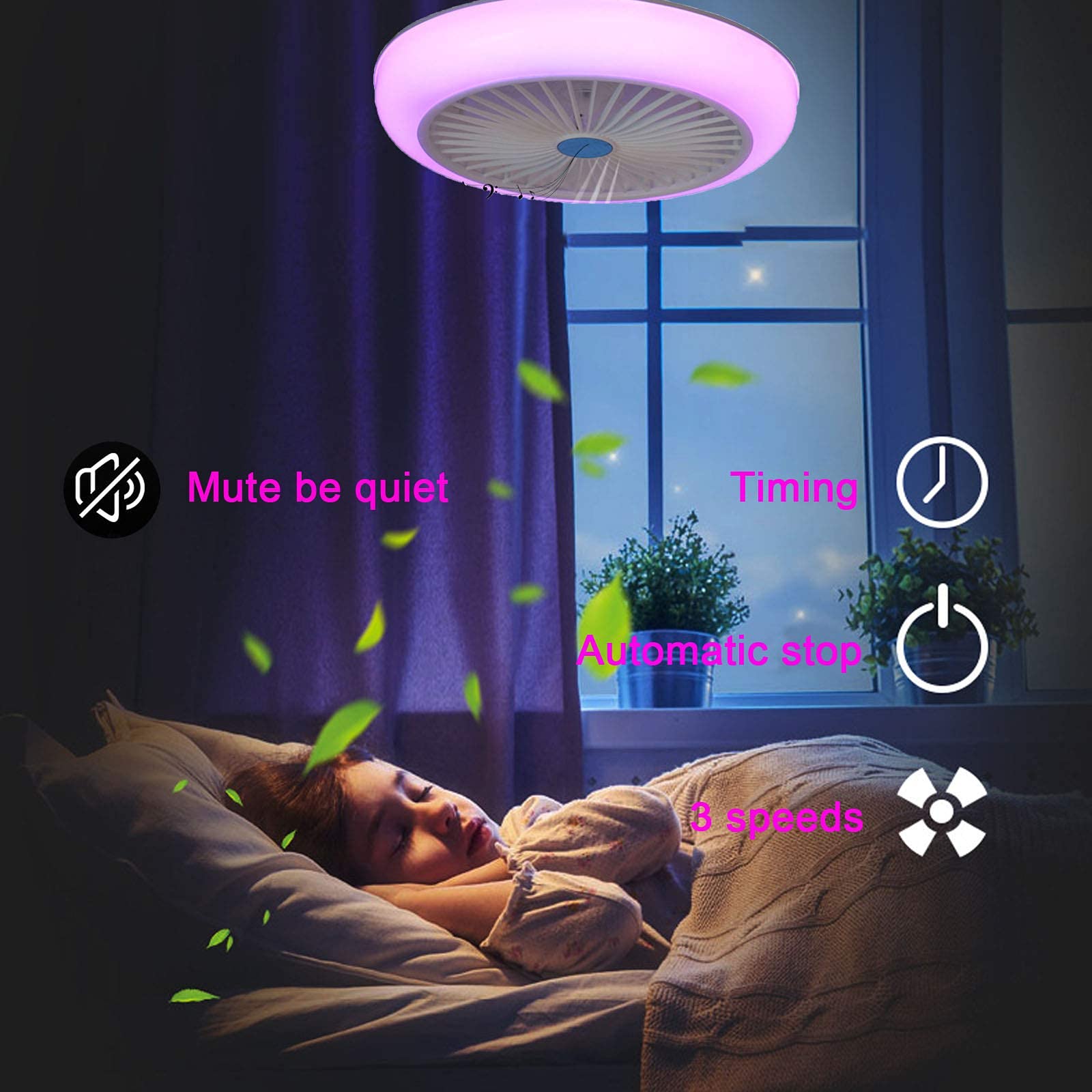 Smart RGB Dimmable LED Ceiling Fan with Bluetooth Speaker & Remote Control - 17.7