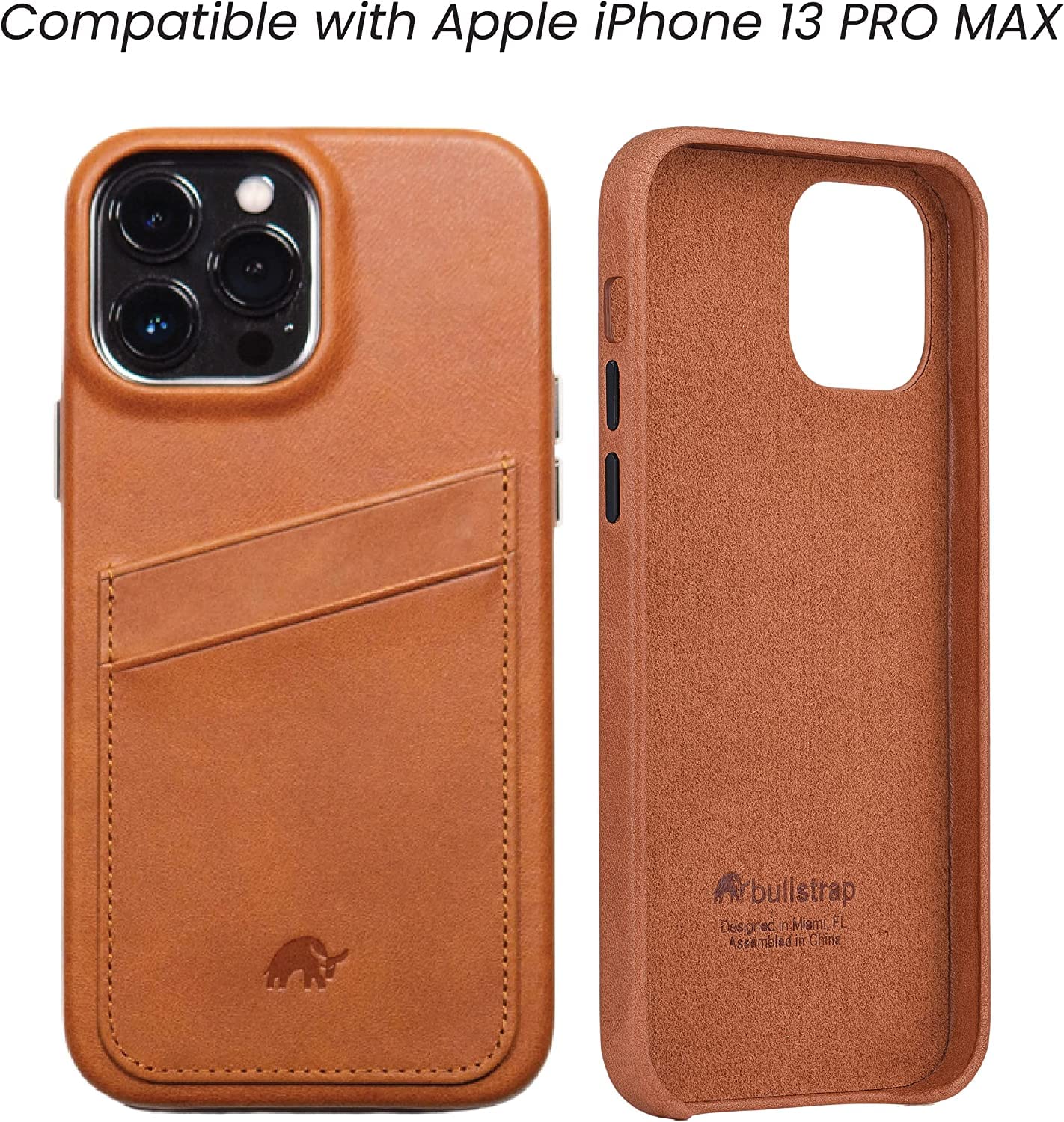 Premium Leather Phone Case for Apple iPhone 13 Pro Max - Bullstrap Sienna Brown Portfolio | Slim Protective Cover for Business & Travel