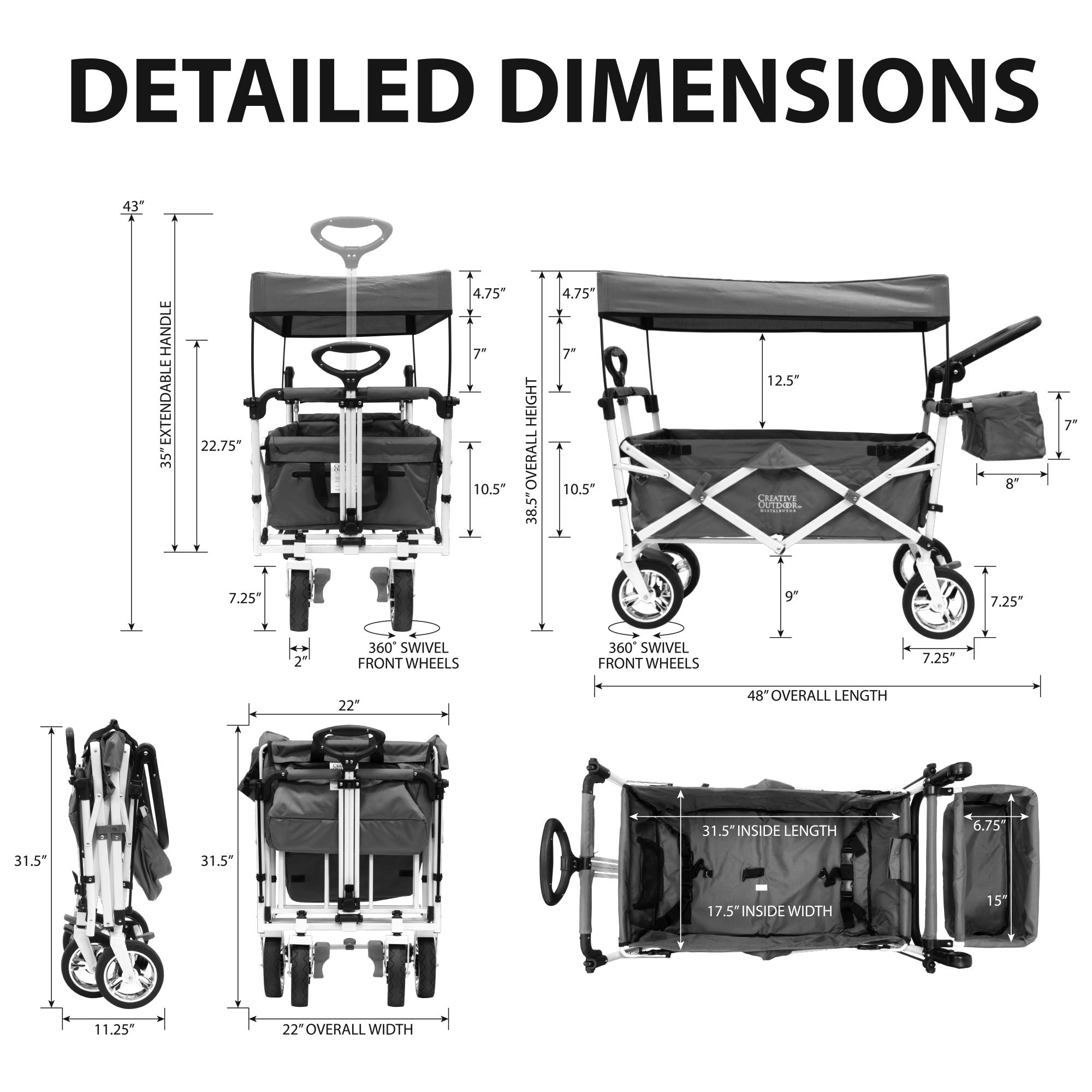 Creative Outdoor Wagon for Kids - Push & Pull Collapsible Stroller with Canopy | Silver Series Plus Foldable Wagon | Perfect for Beach, Park, Garden & Tailgate Parties | Purple Sunshade Wagon for Outdoor Adventures