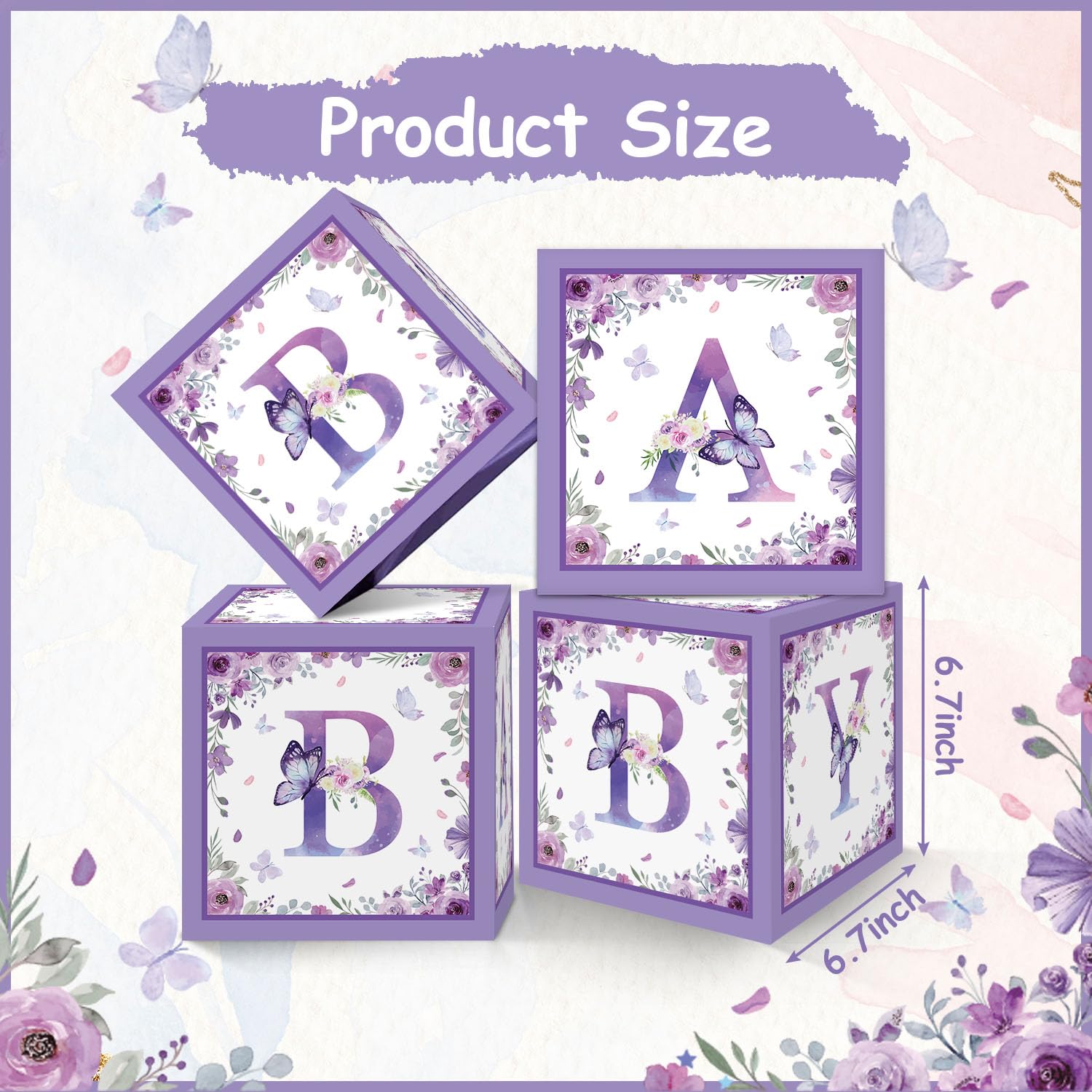 Purple Butterfly Baby Shower Decor Boxes - 4pc Gender Reveal & Birthday Centerpieces for Party Decorating
