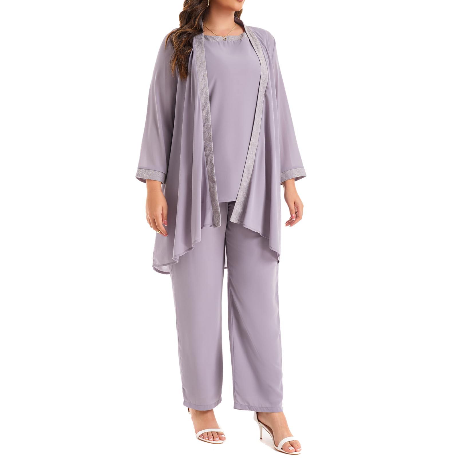 Plus Size Women's 3-Piece Wedding Pant Suit Set for Mother of The Bride/Groom - Formal Evening Party Outfit for Weddings, Receptions & Special Occasions