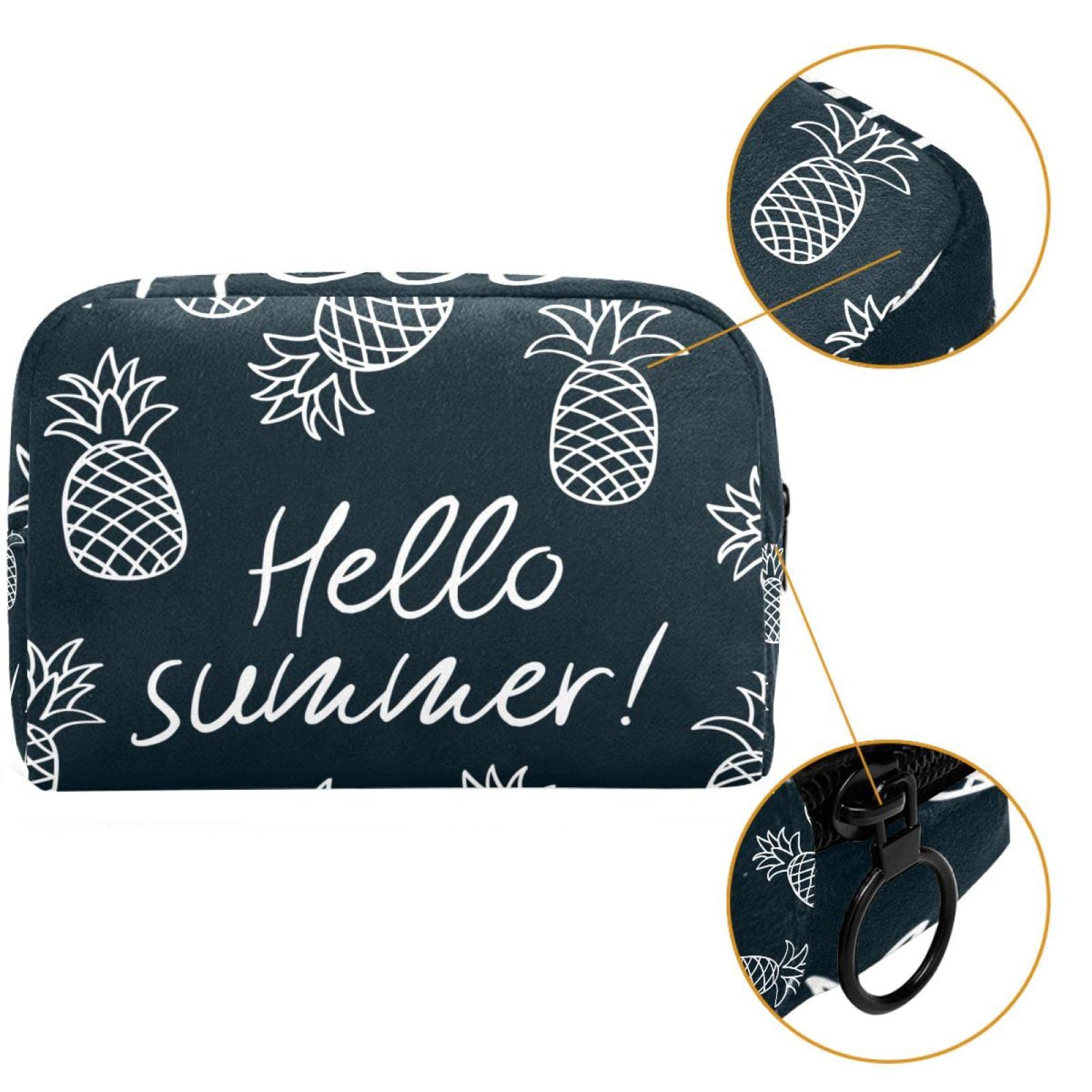 Stylish Large Makeup Bag for Women - Waterproof Travel Cosmetic Organizer with Brush Pouch, Hello Summer Tropical Pineapple Print - Perfect for Travel, Gym & Daily Use