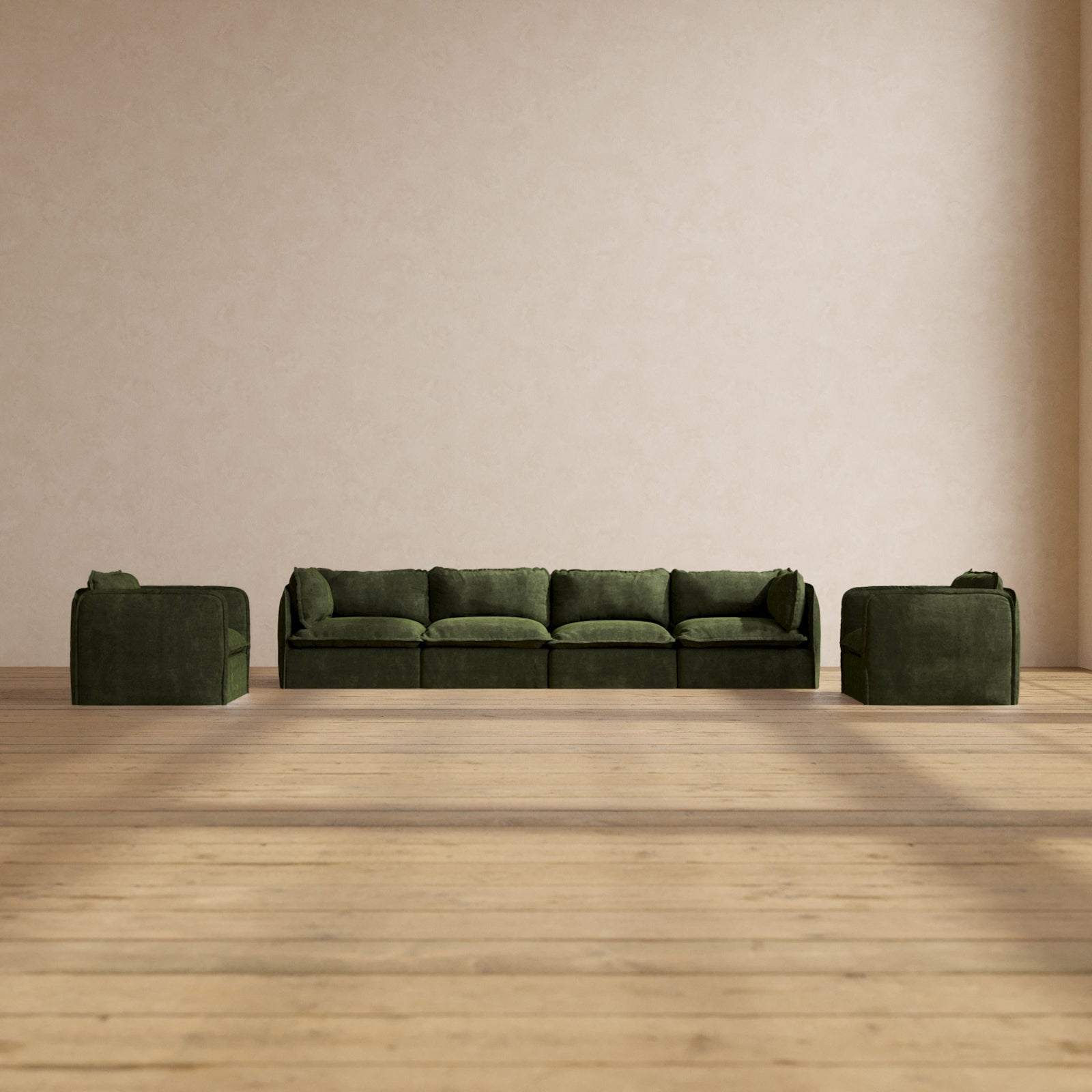 Premium Modular 4-Seater Sofa with Armchair Set in Olive Green | Luxe Fabric Blend | Perfect for Living Room, Lounge & Home Theater Seating