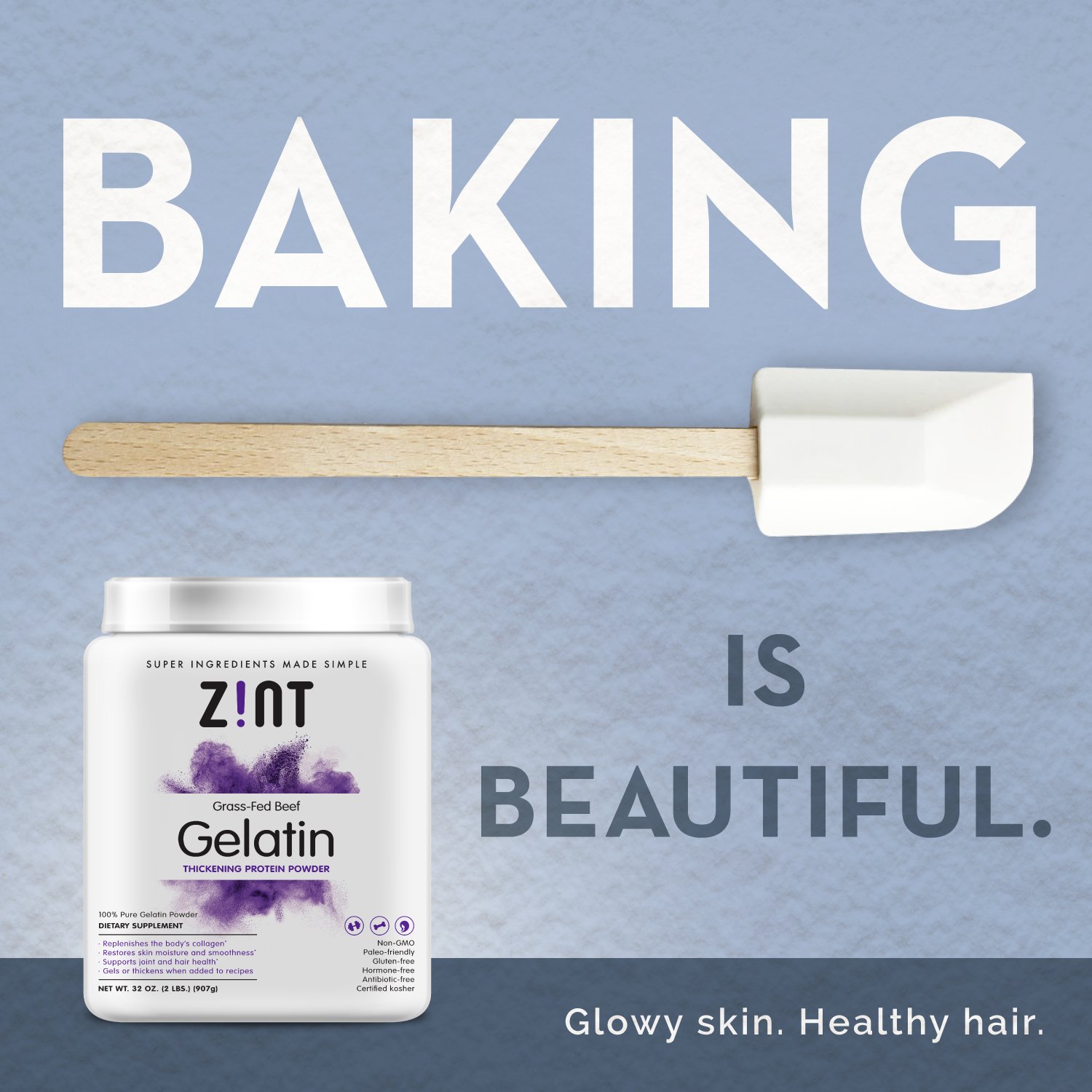 Zint Beef Gelatin Powder (16 oz) - Unflavored, Keto & Paleo Certified Collagen Protein - Perfect for Baking, Jello, Smoothies & Thickening Sauces - Ideal for Keto Diet, Healthy Desserts & Homemade Recipes