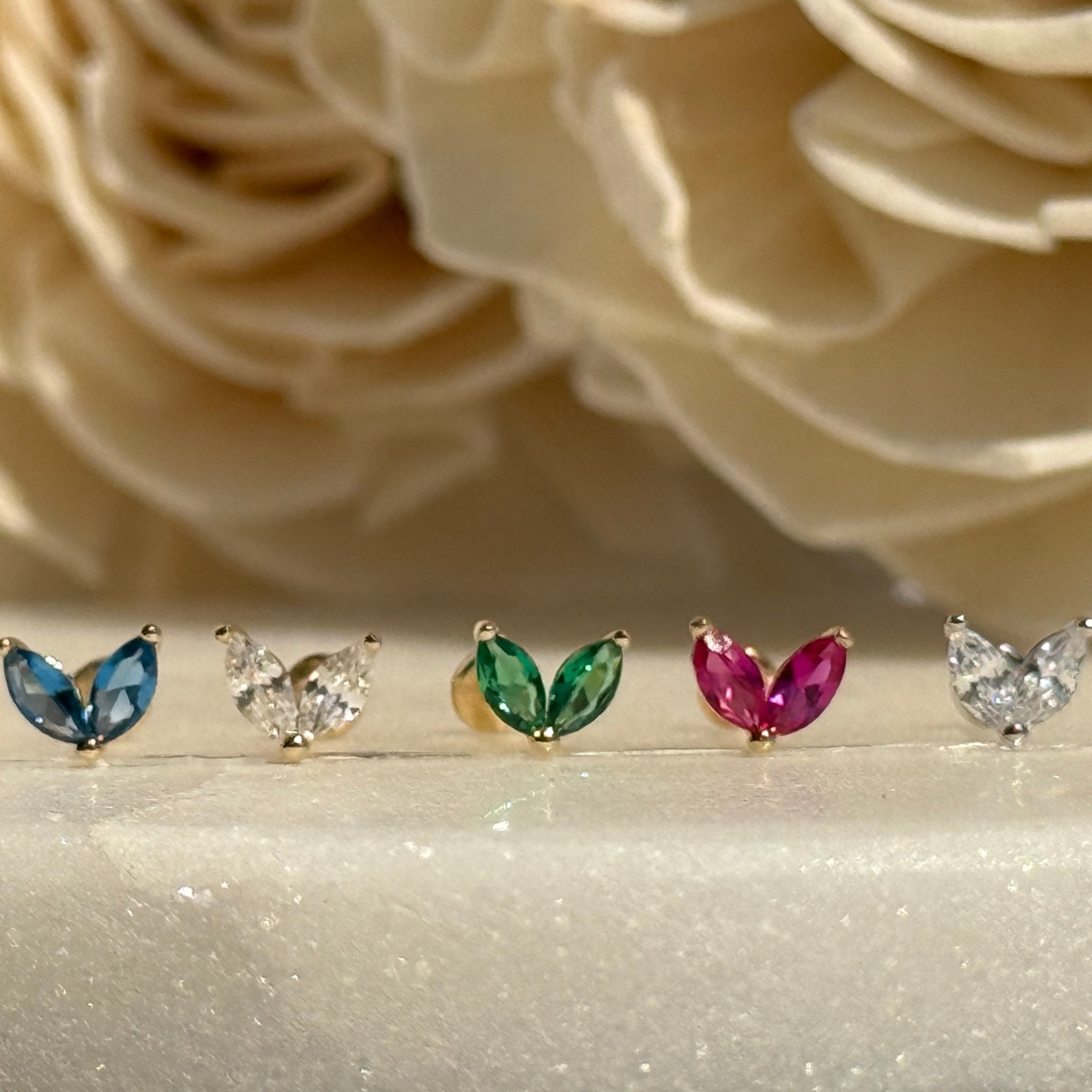 14K Yellow Gold London Blue Topaz Double Marquise Flat Back Stud Earrings - Perfect for Weddings, Parties & Everyday Elegance