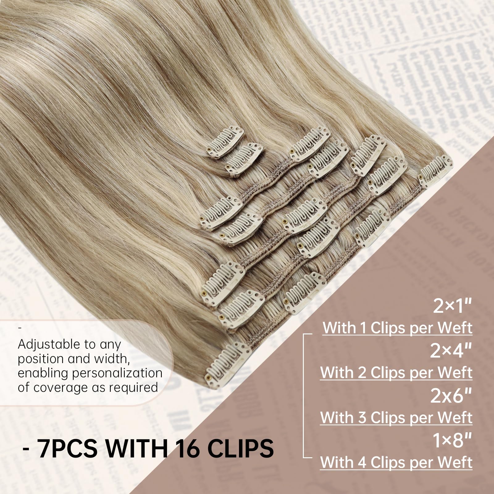 2 Pack Clip in Hair Extensions & Invisible Wire Hair Extensions - Ash Blonde & Golden Blonde Highlights - 14 Inch 170g - Perfect for Daily Styling, Parties & Special Occasions