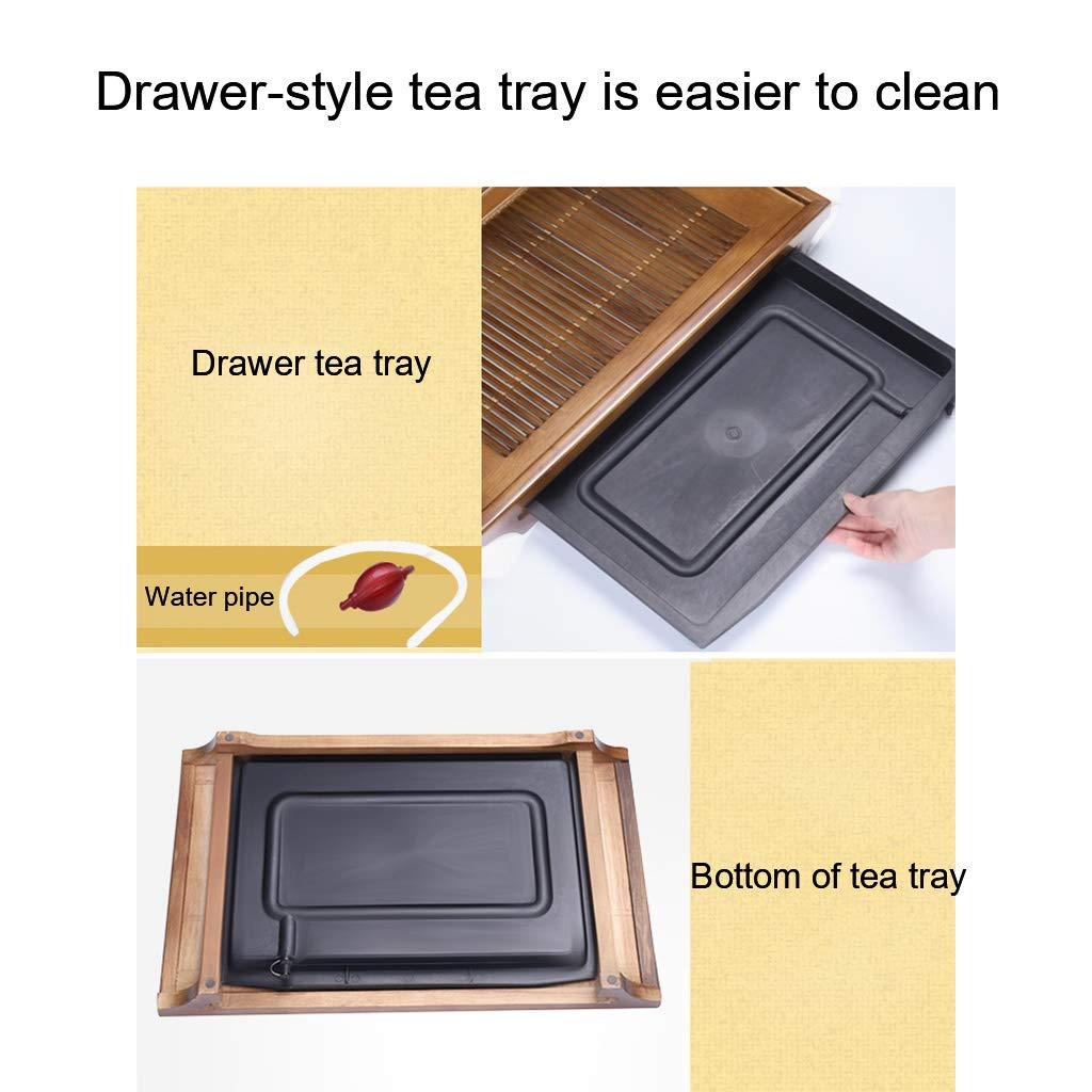 Premium Gongfu Tea Set with Bamboo Tray - Chinese & Japanese Style Tea Ceremony Set with Drainage System - Water Storage Tea Serving Tray & Box - Traditional Kung Fu Tea Table Accessories for Home & Office Tea Parties (Color: Brown)