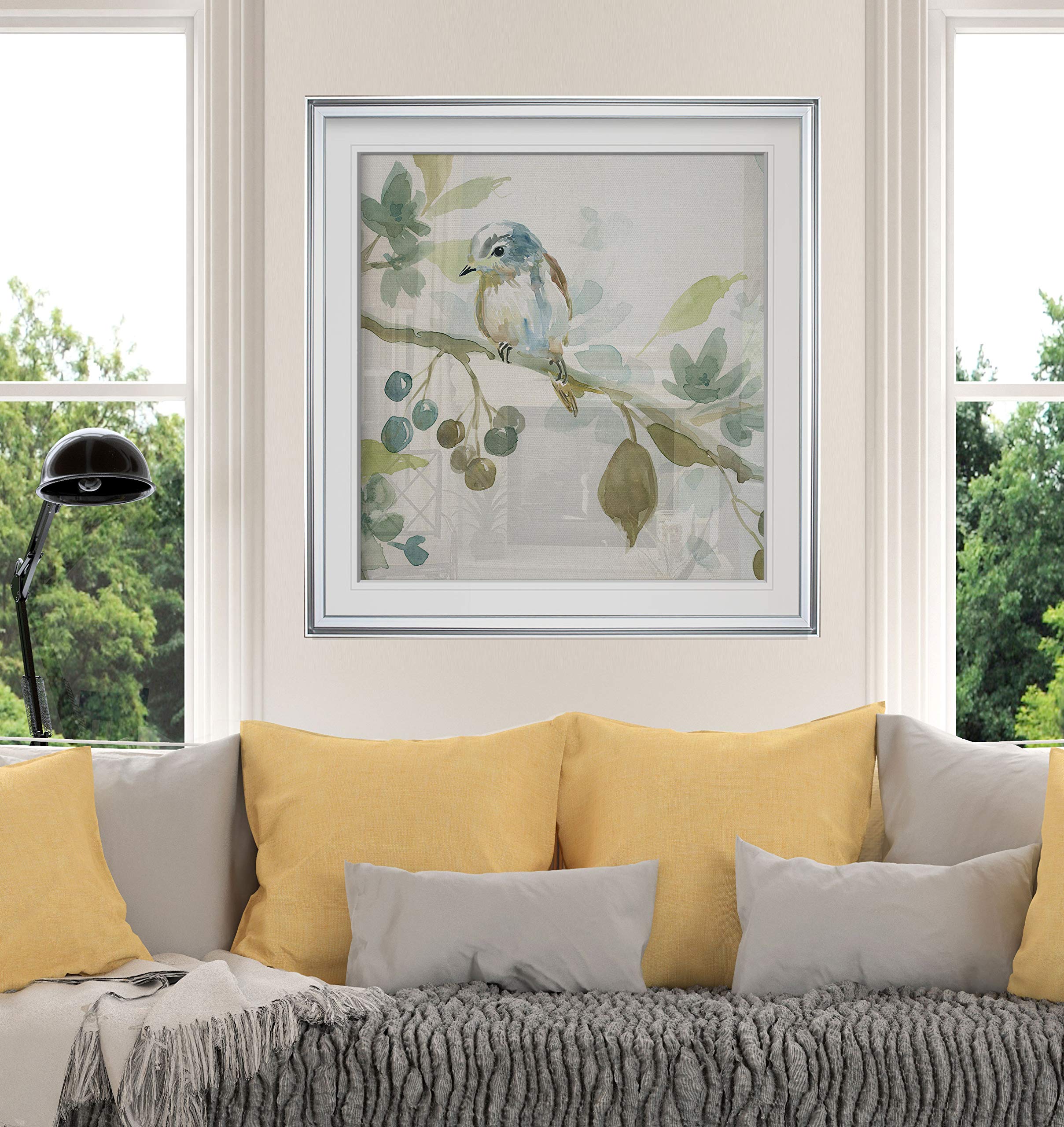 Spring Melody II Contemporary Bird Art Painting - Framed Giclee Canvas Print, Scenic Animal Wall Decor for Living Room & Bedroom