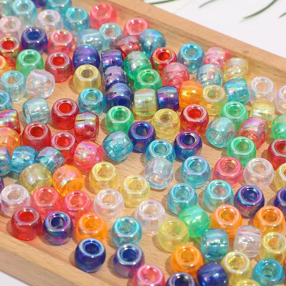 300 Pcs Pastel Acrylic Pony Beads for DIY Jewelry Making - 6x9mm Lake Blue AB Plastic Spacer Beads for Bracelets, Necklaces, Hair Braids & Kids Crafts (Great for Friendship Bracelets & Scrapbooking)