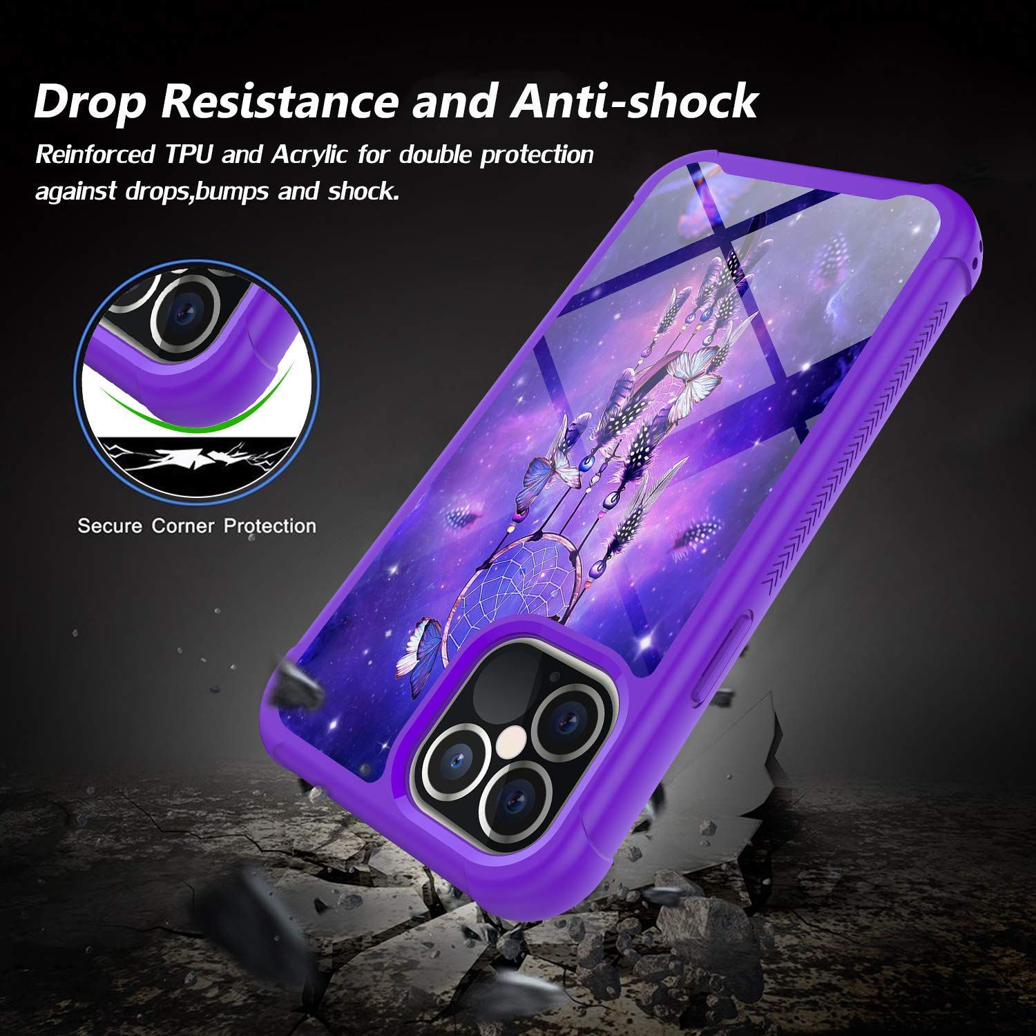 iPhone 12 Pro Case [6.1-Inch] - Rosebono Hybrid IMD Design, Anti-Scratch Fashion Cover with Cute Dream Catcher Graphic | Protective Armor Skin for iPhone 12/12 Pro | Perfect for Daily Use, Travel & Gift Giving