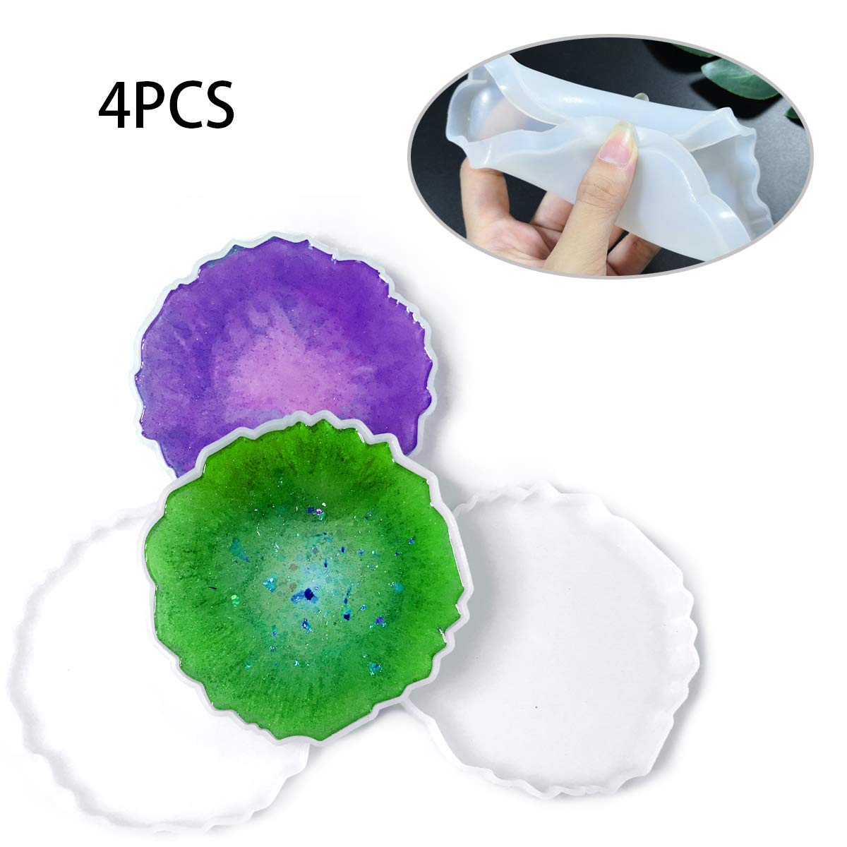4PCS Agate Geode Resin Coaster Molds - High Gloss Silicone Epoxy Molds for DIY Coasters, Cup Mats & Home Decor - Perfect for Crafting, Gift Making & Table Setting