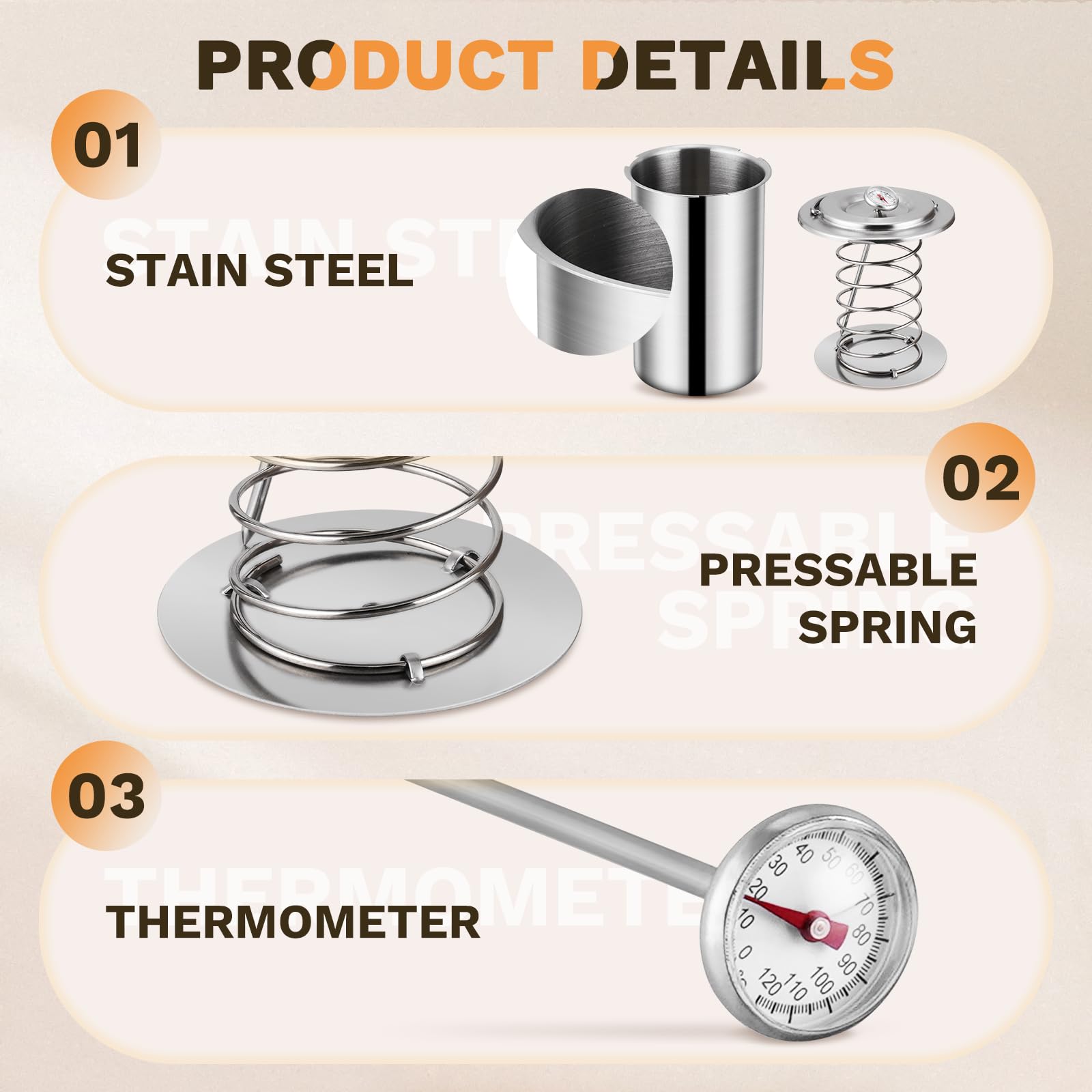 Stainless Steel Meat Press & Ham Maker with Thermometer for Homemade Deli Meat - Perfect for Sandwiches, Charcuterie Boards & Meal Prep