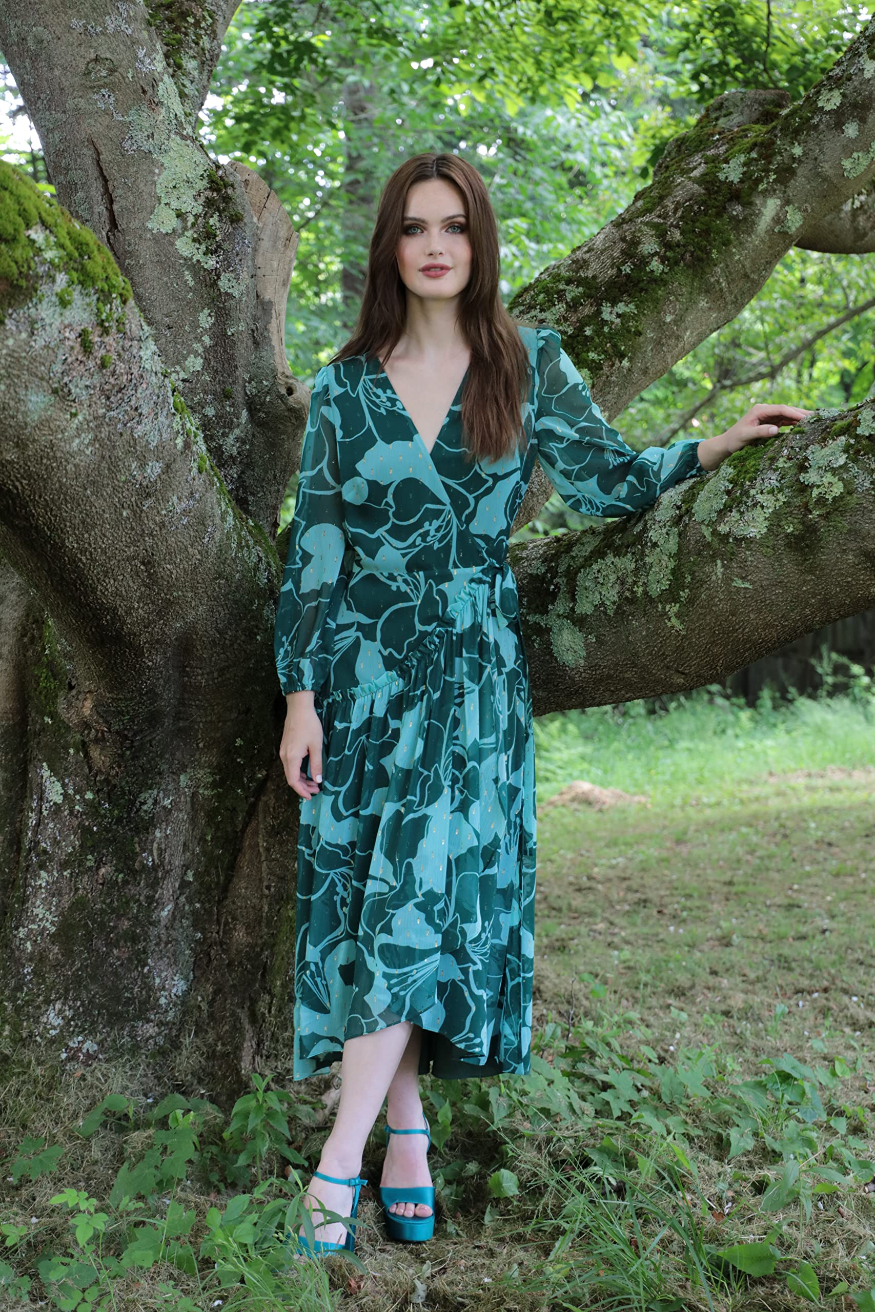Donna Morgan Women's 3/4 Sleeve Wrap Midi Dress - Flattering Casual & Office Wear for Women | Perfect for Work, Dates & Special Occasions