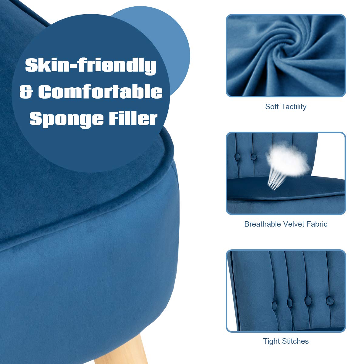 Giantex Modern Accent Chair and Ottoman Set - Velvet Upholstered Armless Slipper Sofa with Button Tufted Footstool, Single Chair for Living Room, Bedroom & Home Office - Blue | Perfect for Reading Nook, Lounge Area & Small Space Decor